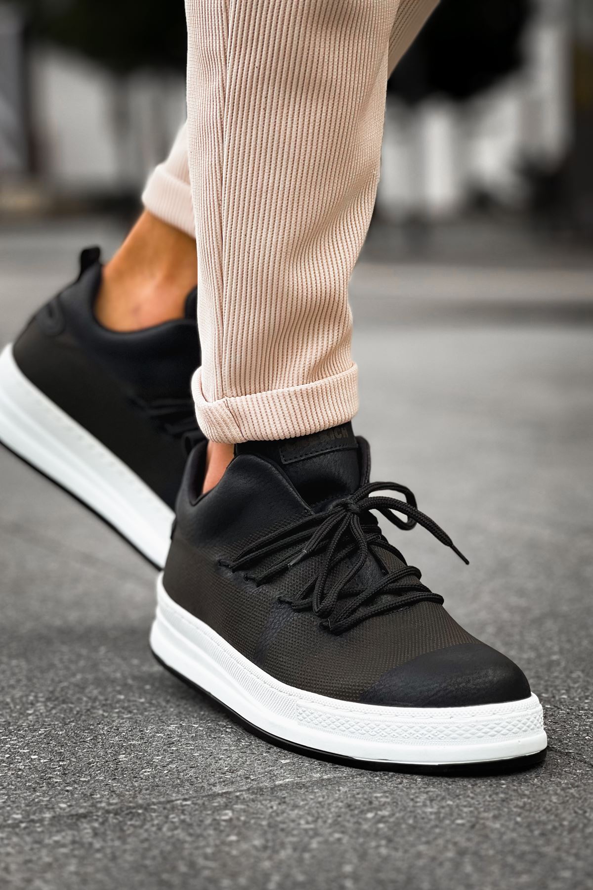 Bağcıklı Lazer Baskılı Erkek Günlük Ayakkabı Siyah - Görsel 4