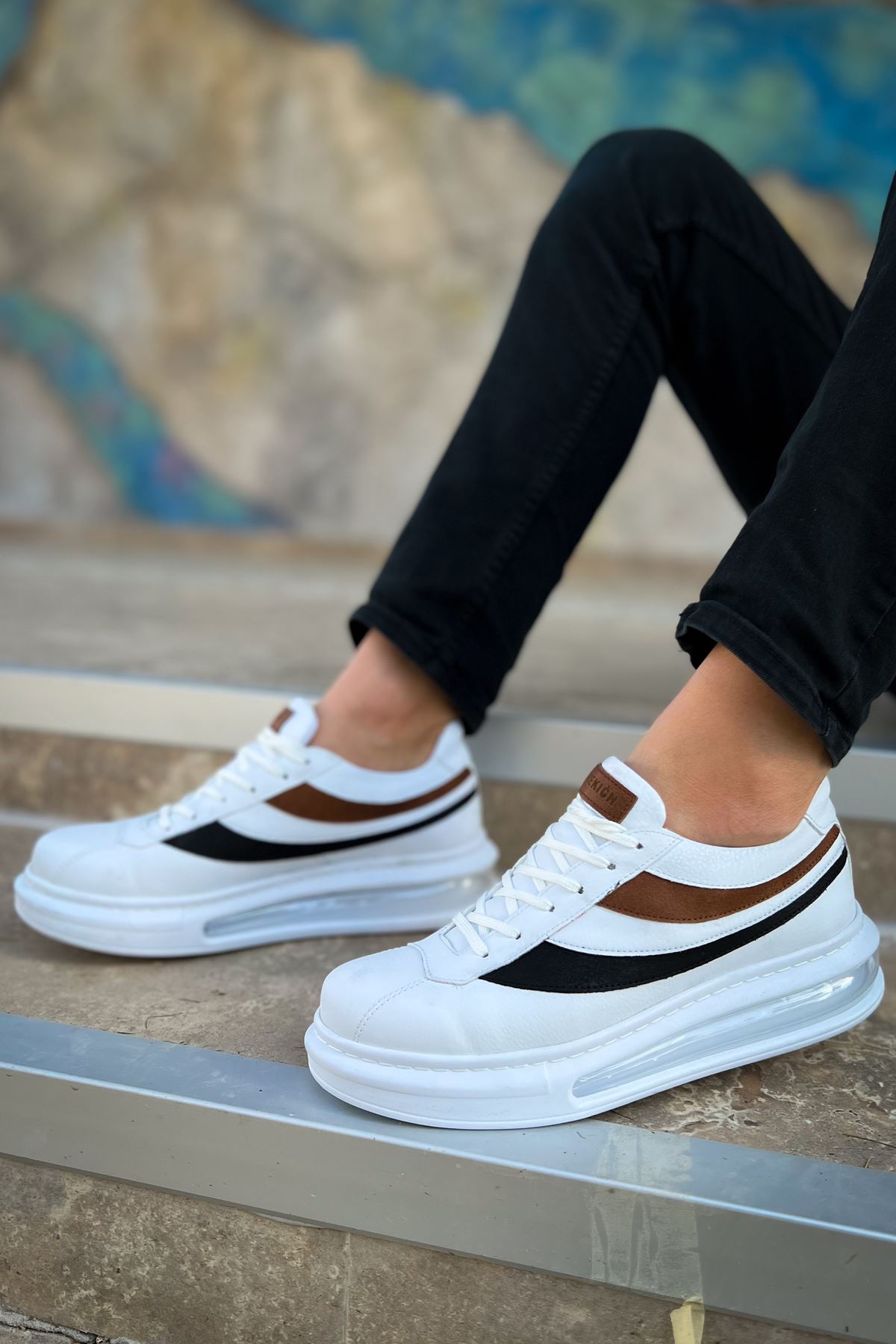 Bağcıklı Balon Taban Erkek Günlük Ayakkabı Beyaz - Görsel 4