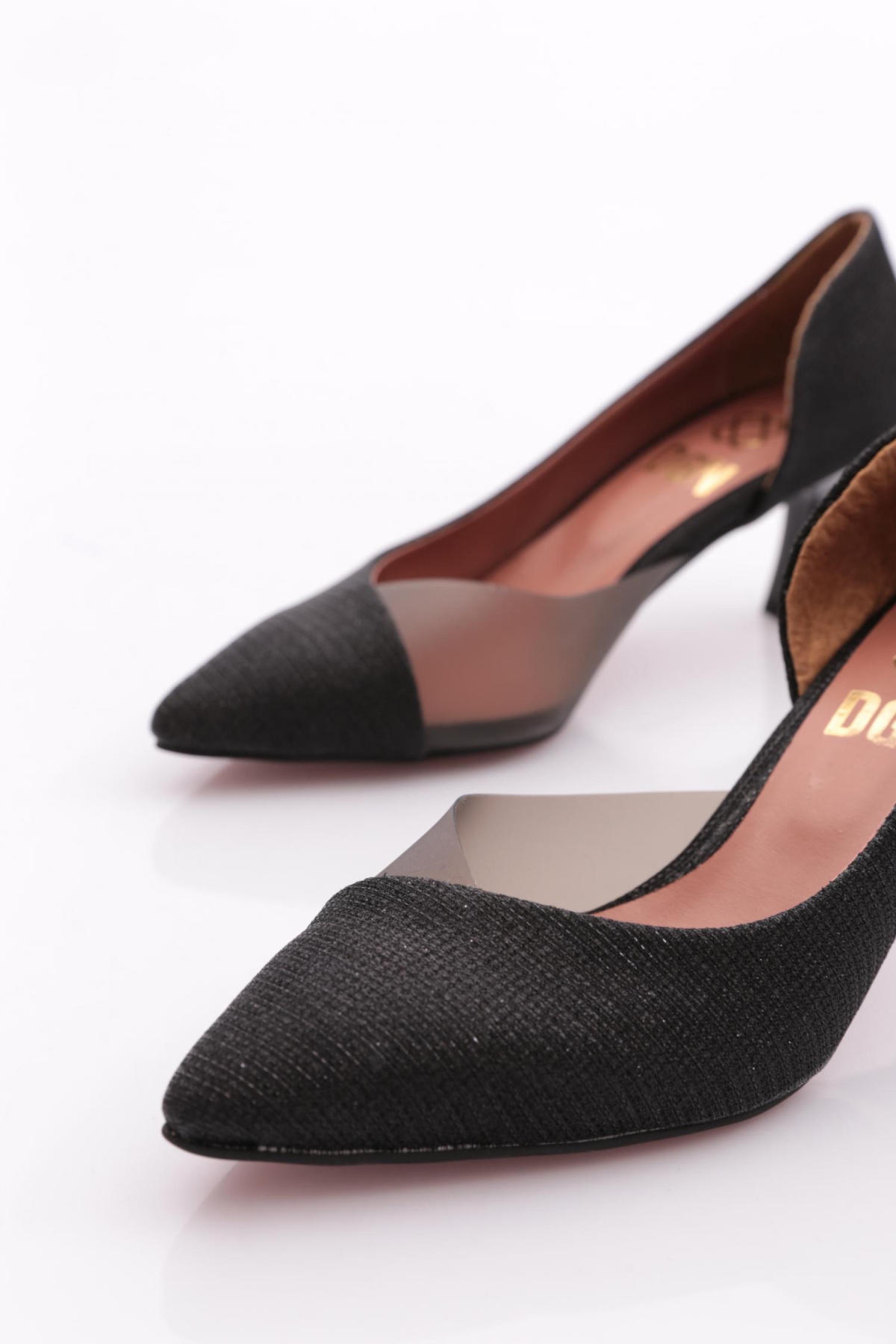 353 Kadin Yani Transparan Sivri Burun Parmak Dekolteli Topuklu Ayakkabi - Görsel 5