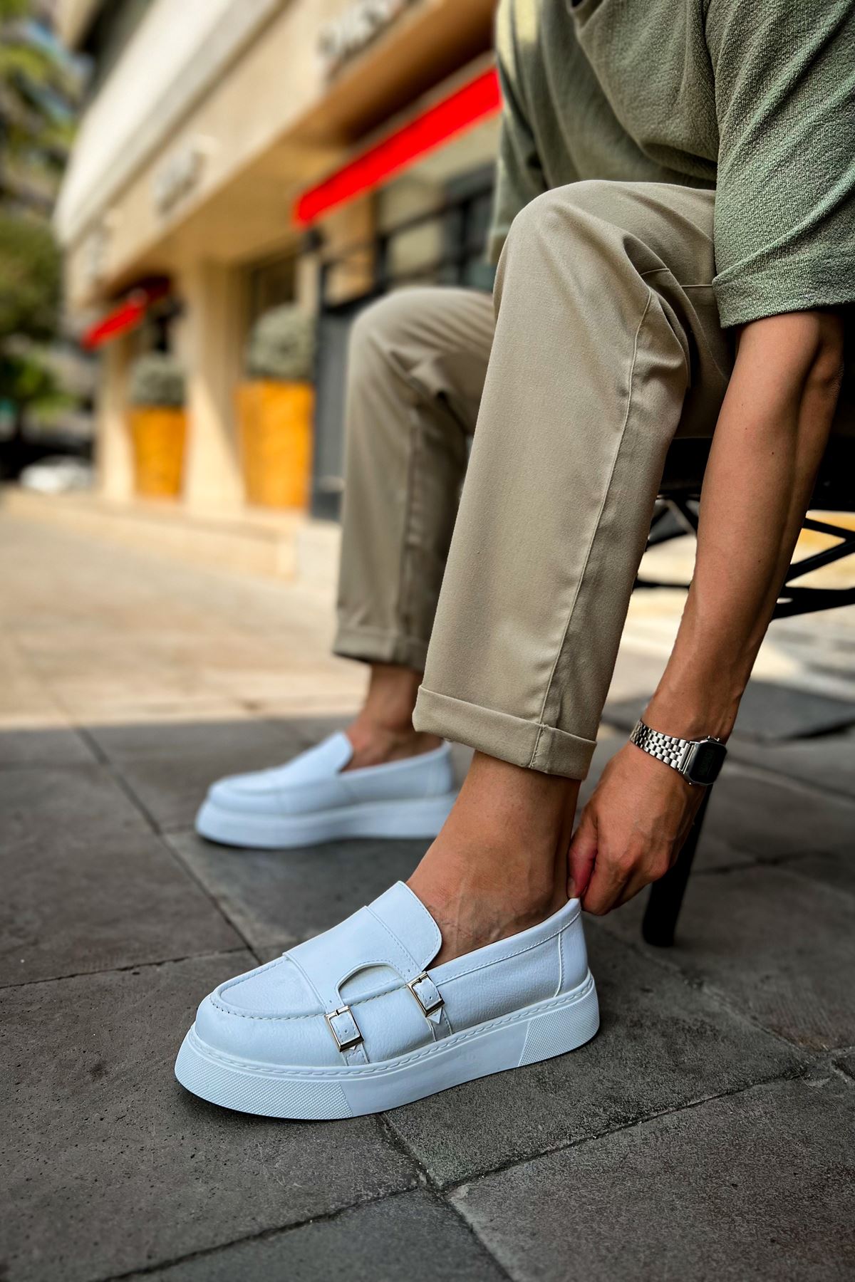 Düz Toka Detaylı Erkek Günlük Ayakkabı Beyaz - Görsel 3