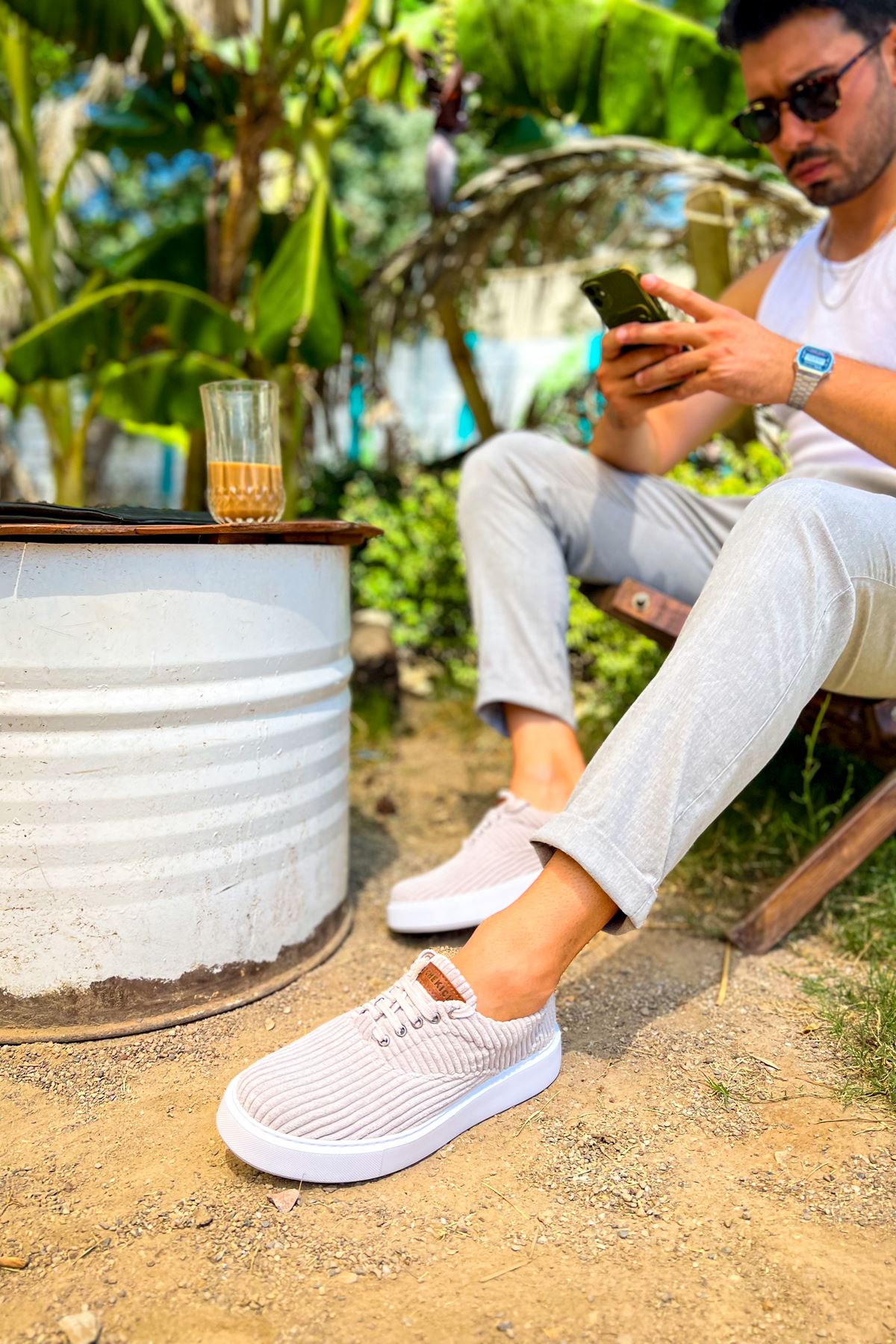 Bağcıklı Kadife Kumaş Erkek Günlük Ayakkabı Gri - Görsel 2