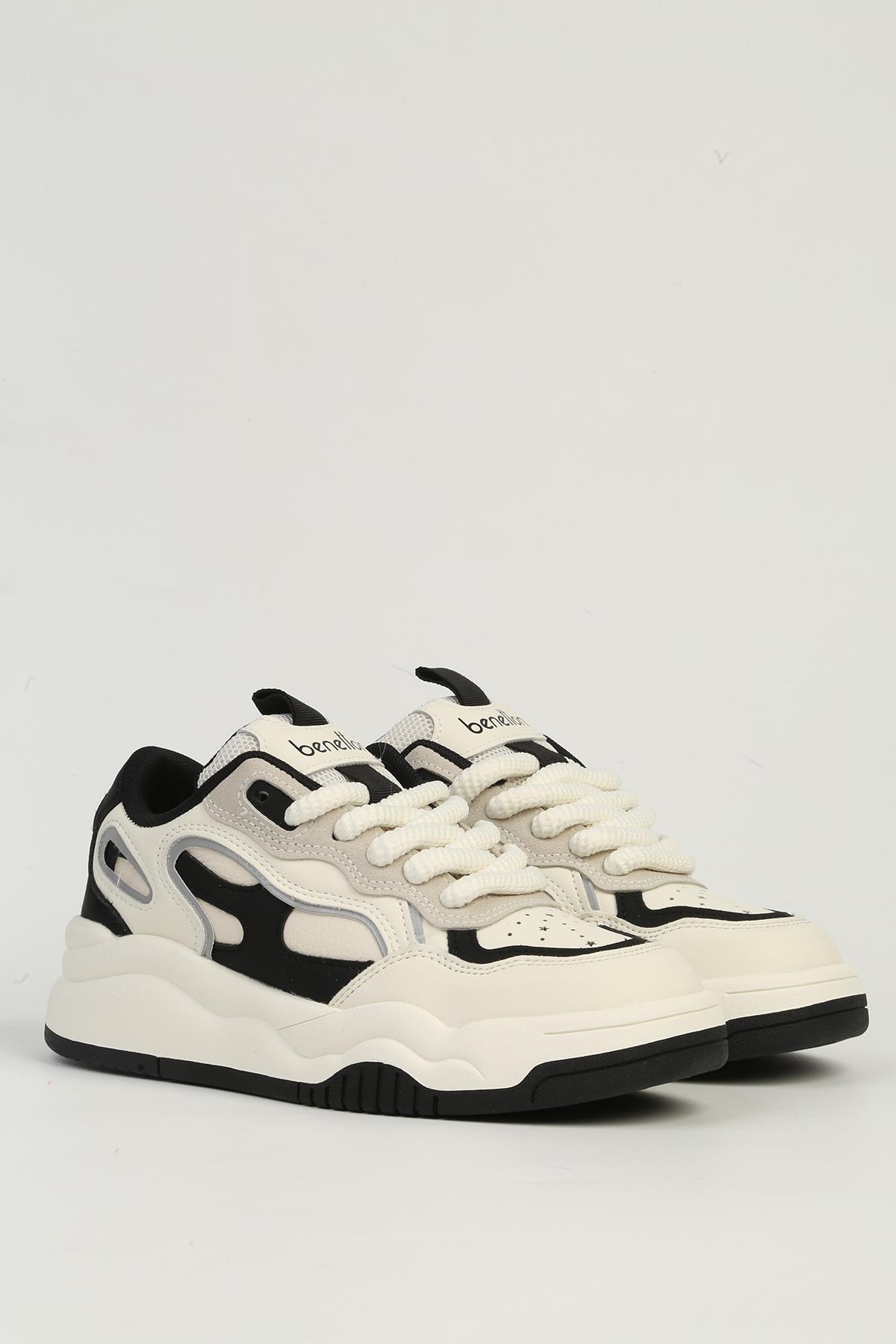 Beyaz Siyah Kadın Spor Ayakkabı İTHAL BNI-11571 - Görsel 4