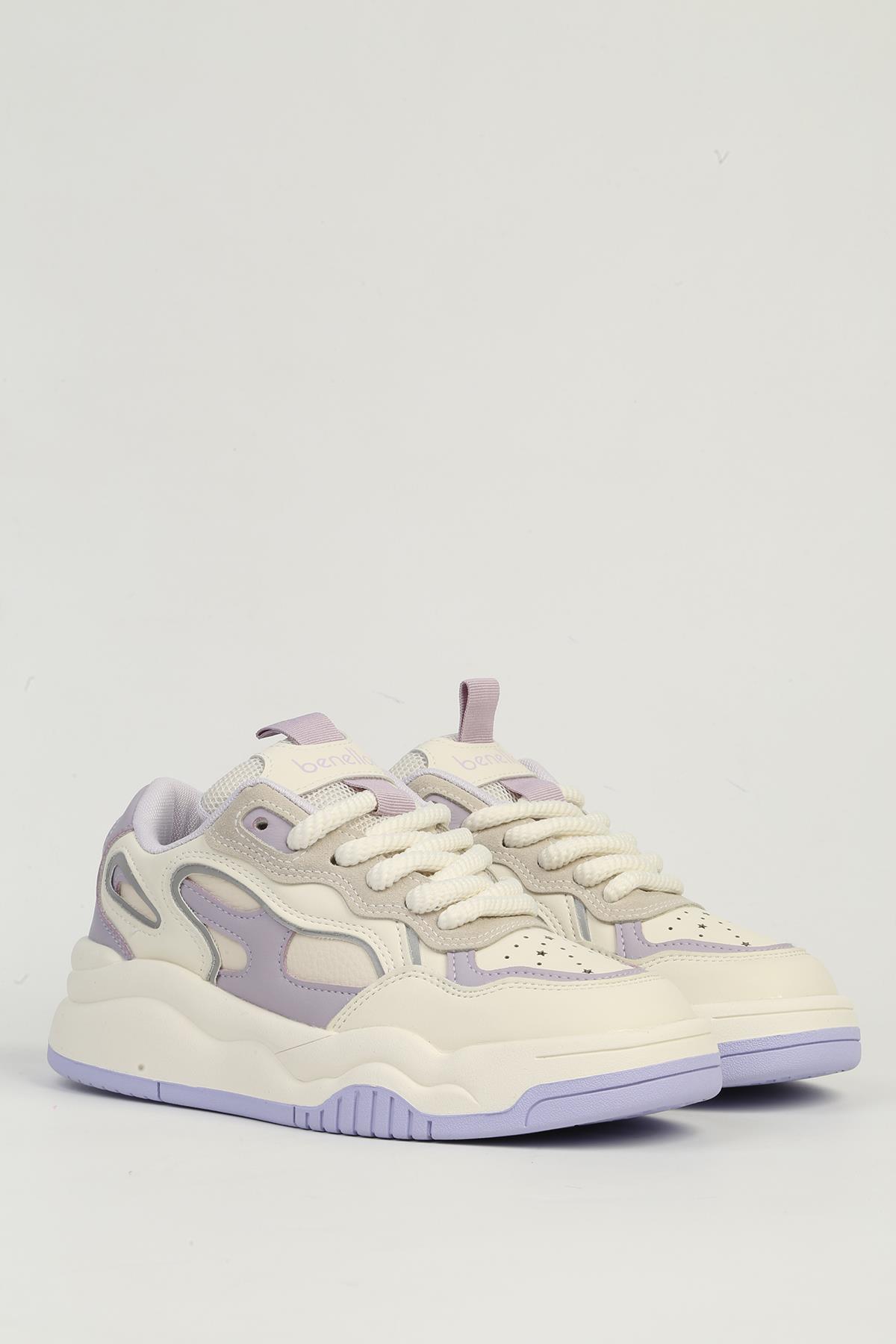 Beyaz Lila Kadın Spor Ayakkabı İTHAL BNI-11571 - Görsel 4