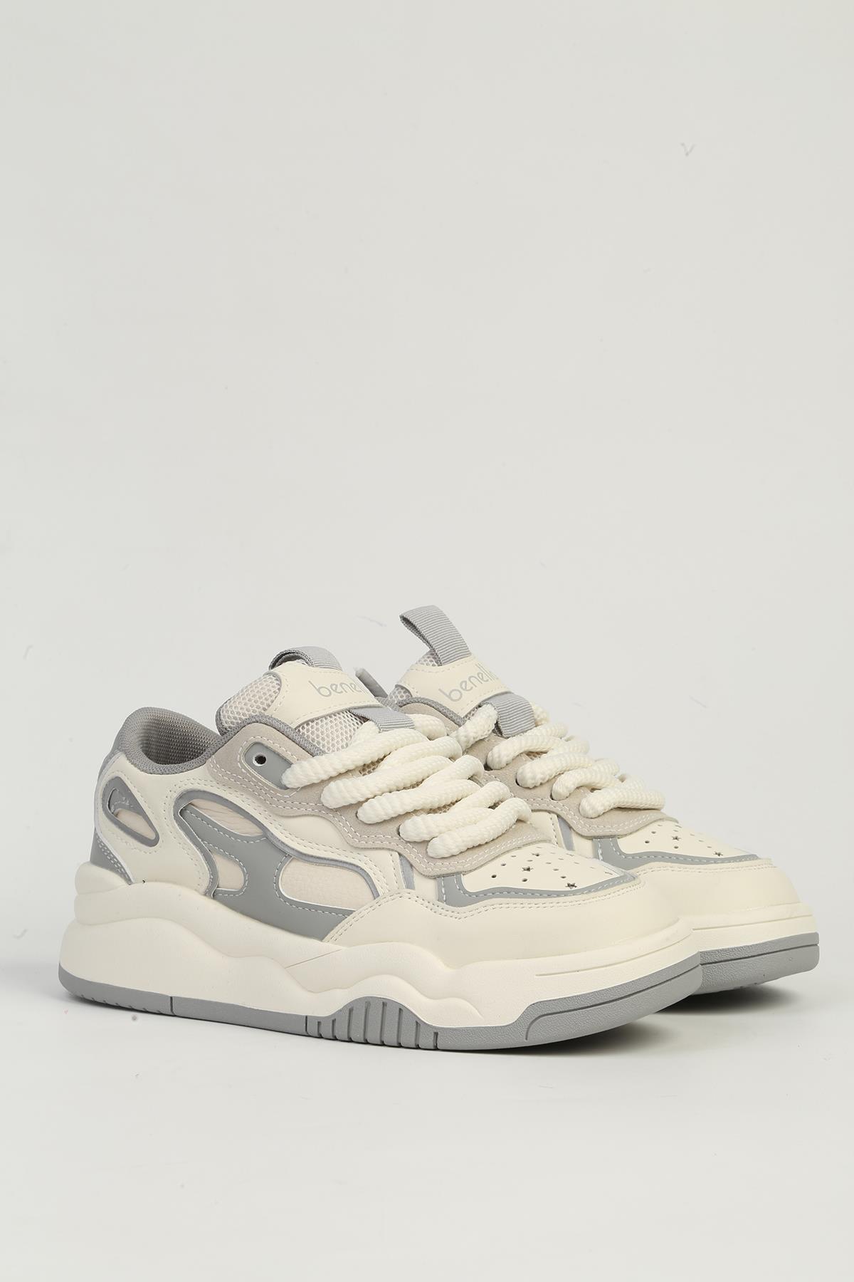 Beyaz Gri Kadın Spor Ayakkabı İTHAL BNI-11571 - Görsel 4