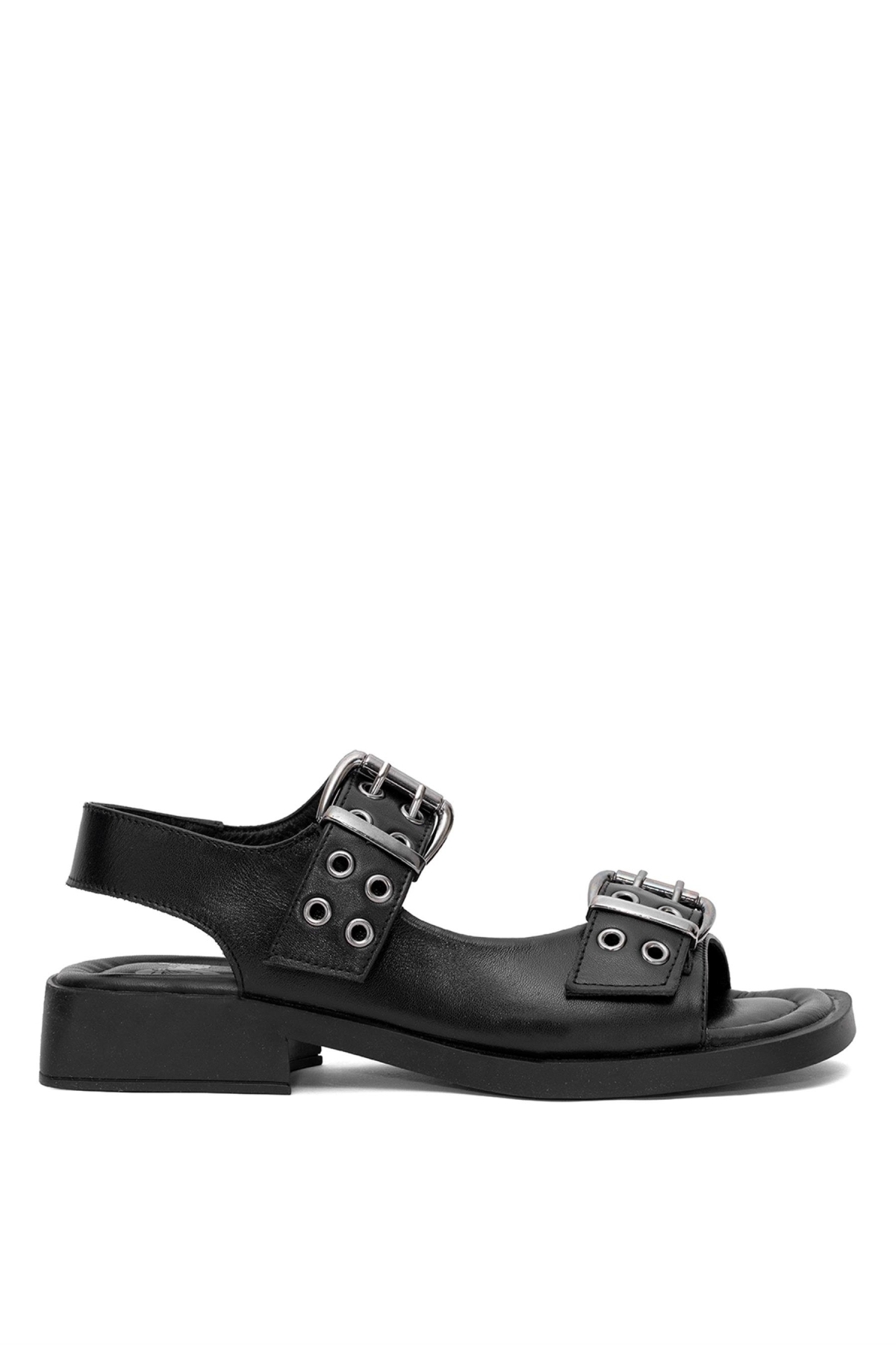 2514101Y Kadın Hakiki Deri Topuklu Sandalet Siyah - Görsel 2