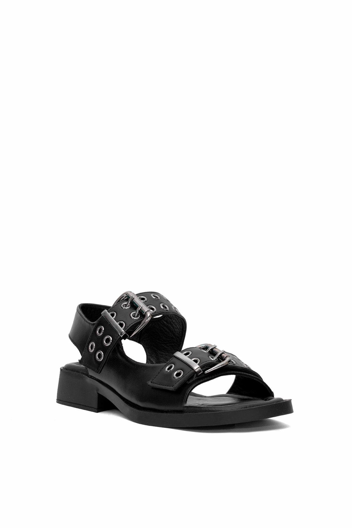 2514101Y Kadın Hakiki Deri Topuklu Sandalet Siyah - Görsel 3