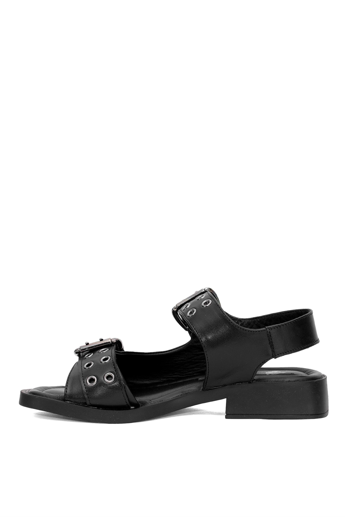 2514101Y Kadın Hakiki Deri Topuklu Sandalet Siyah - Görsel 4