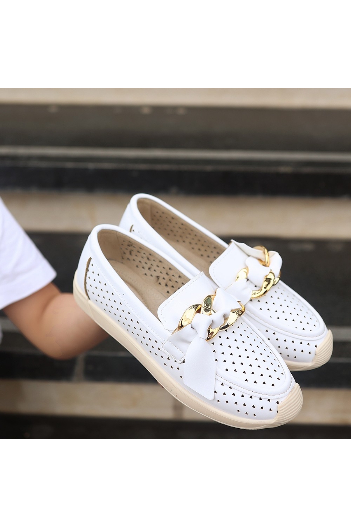 Kadın Beyaz Babet Ayakkabı - Görsel 5