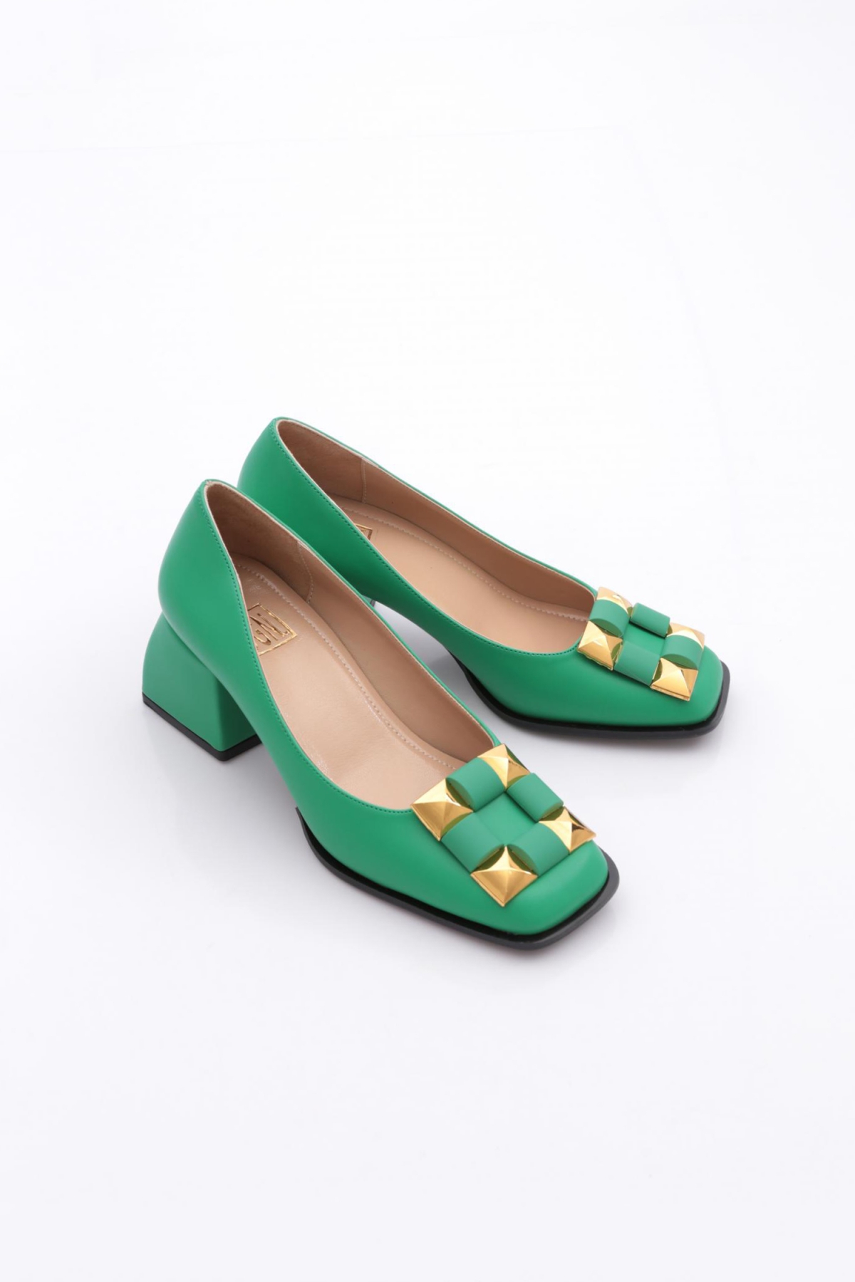 Dgn Dgn Yeşil M338 Kadin Kare Tokali Kisa Kalin Topuklu Ayakkabi Flo'da! Yeşil - 3. görsel