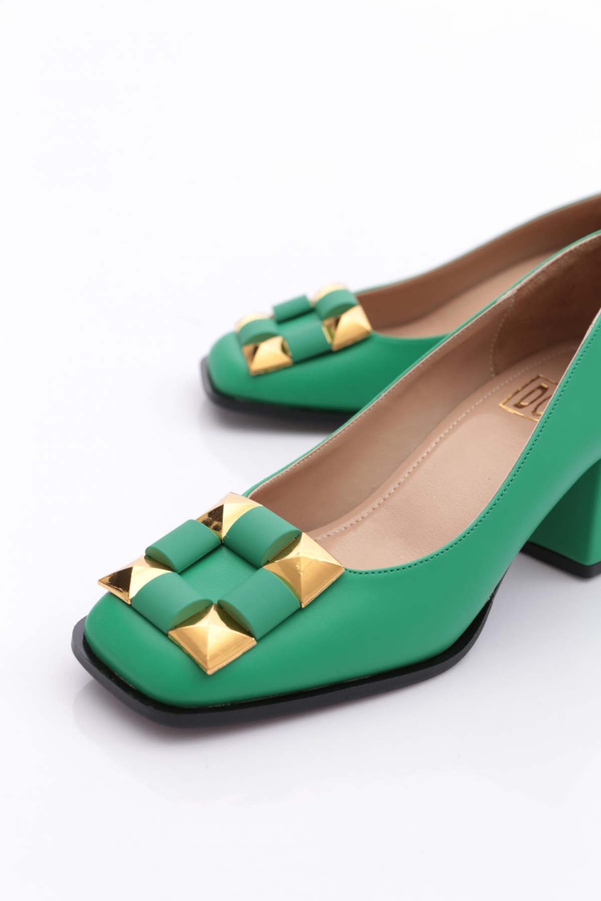 Dgn Dgn Yeşil M338 Kadin Kare Tokali Kisa Kalin Topuklu Ayakkabi Flo'da! Yeşil - 5. görsel