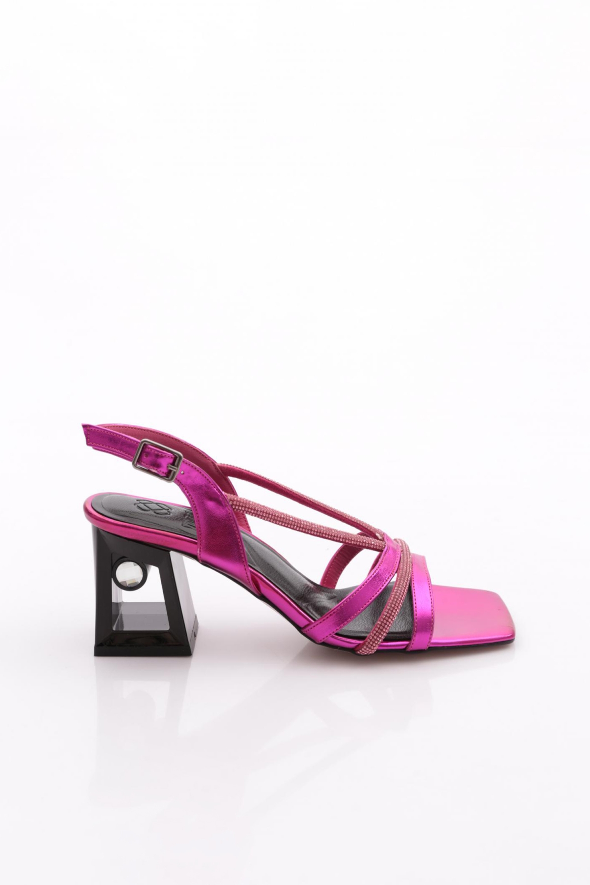 618 Kadin Silver Taşli Bantli Topuklu Sandalet - Görsel 2