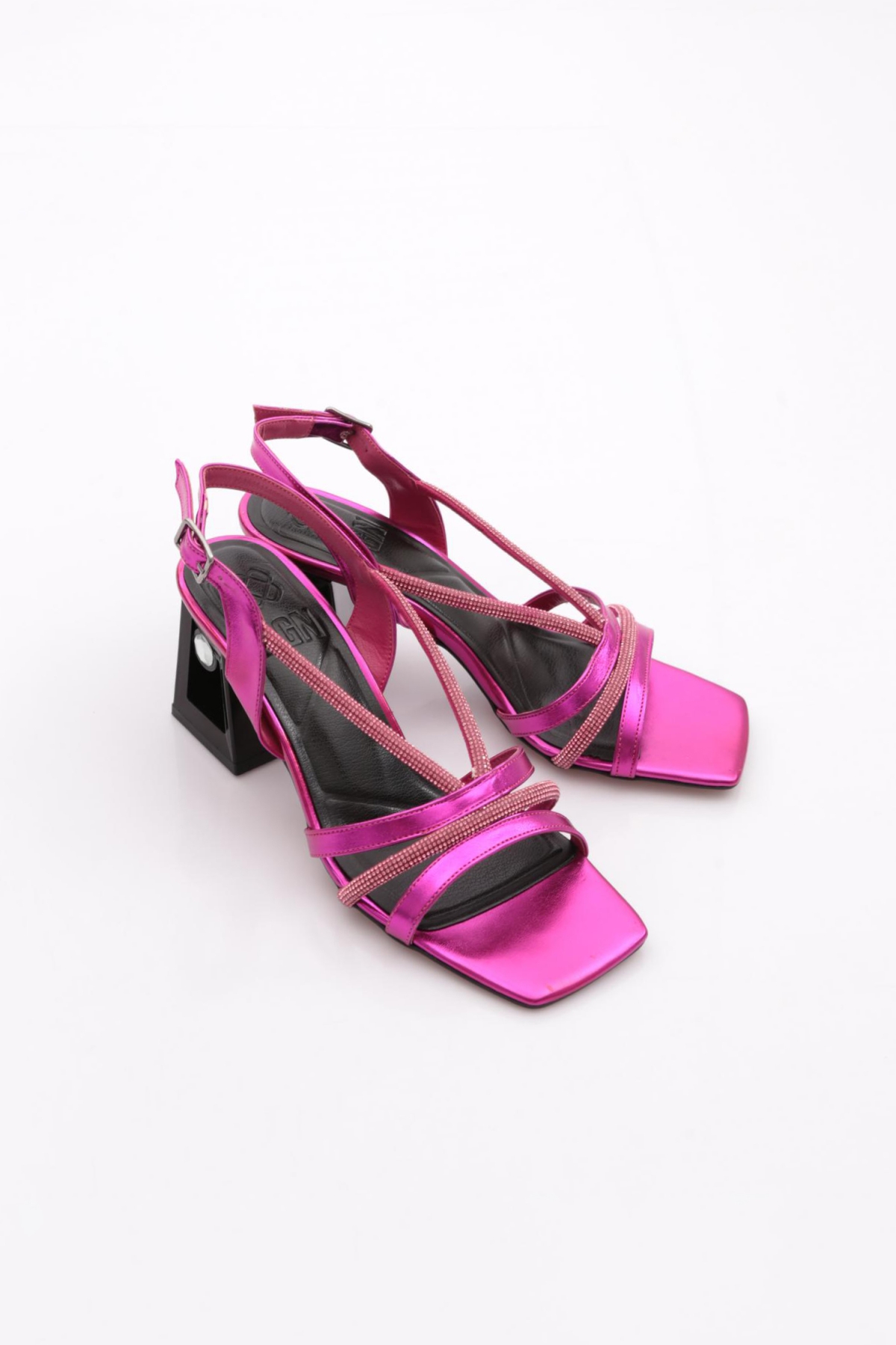 618 Kadin Silver Taşli Bantli Topuklu Sandalet - Görsel 3