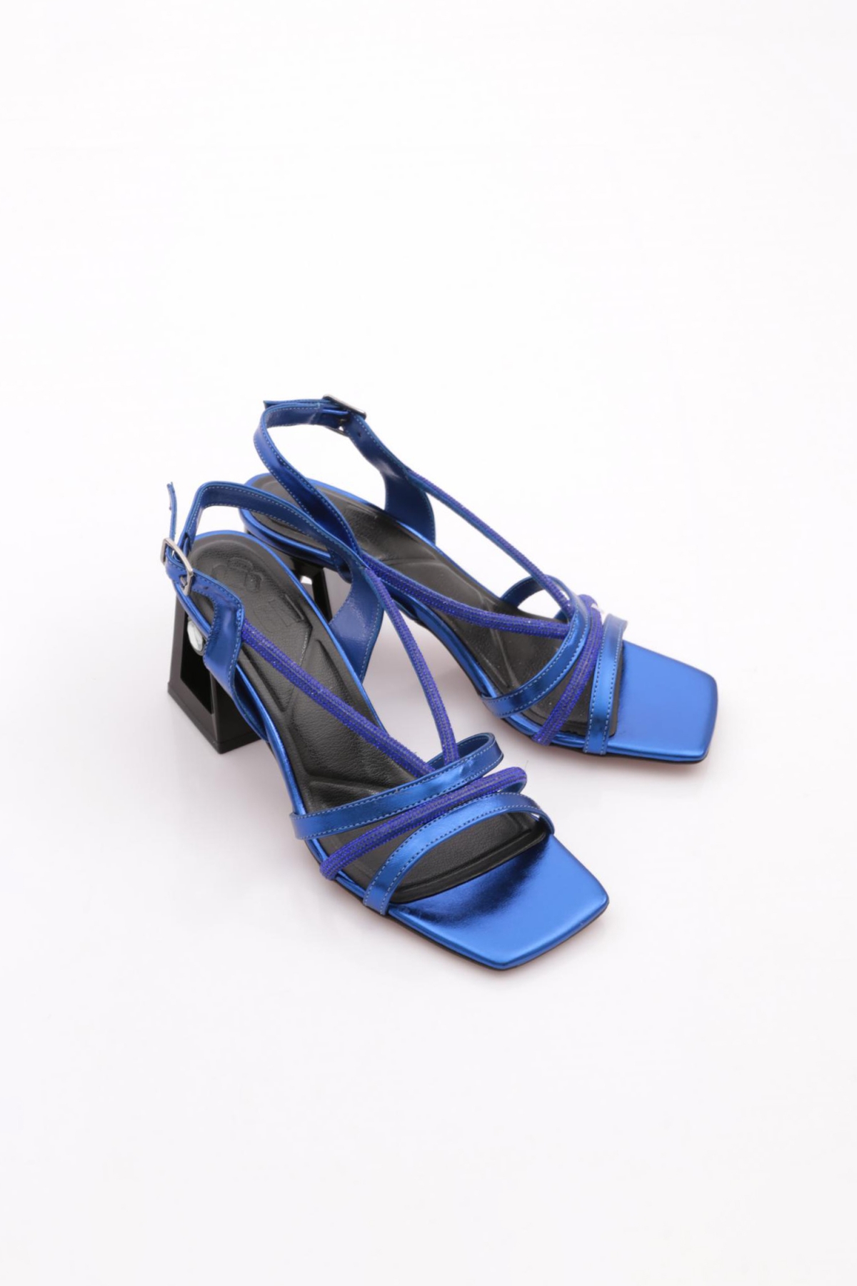 618 Kadin Silver Taşli Bantli Topuklu Sandalet - Görsel 3