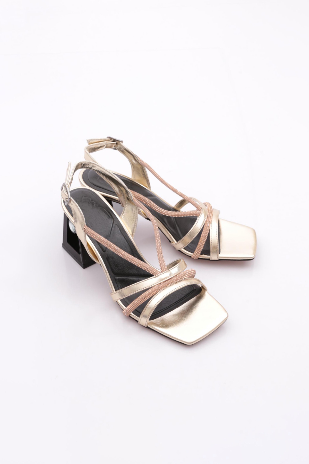 618 Kadin Silver Taşli Bantli Topuklu Sandalet - Görsel 3