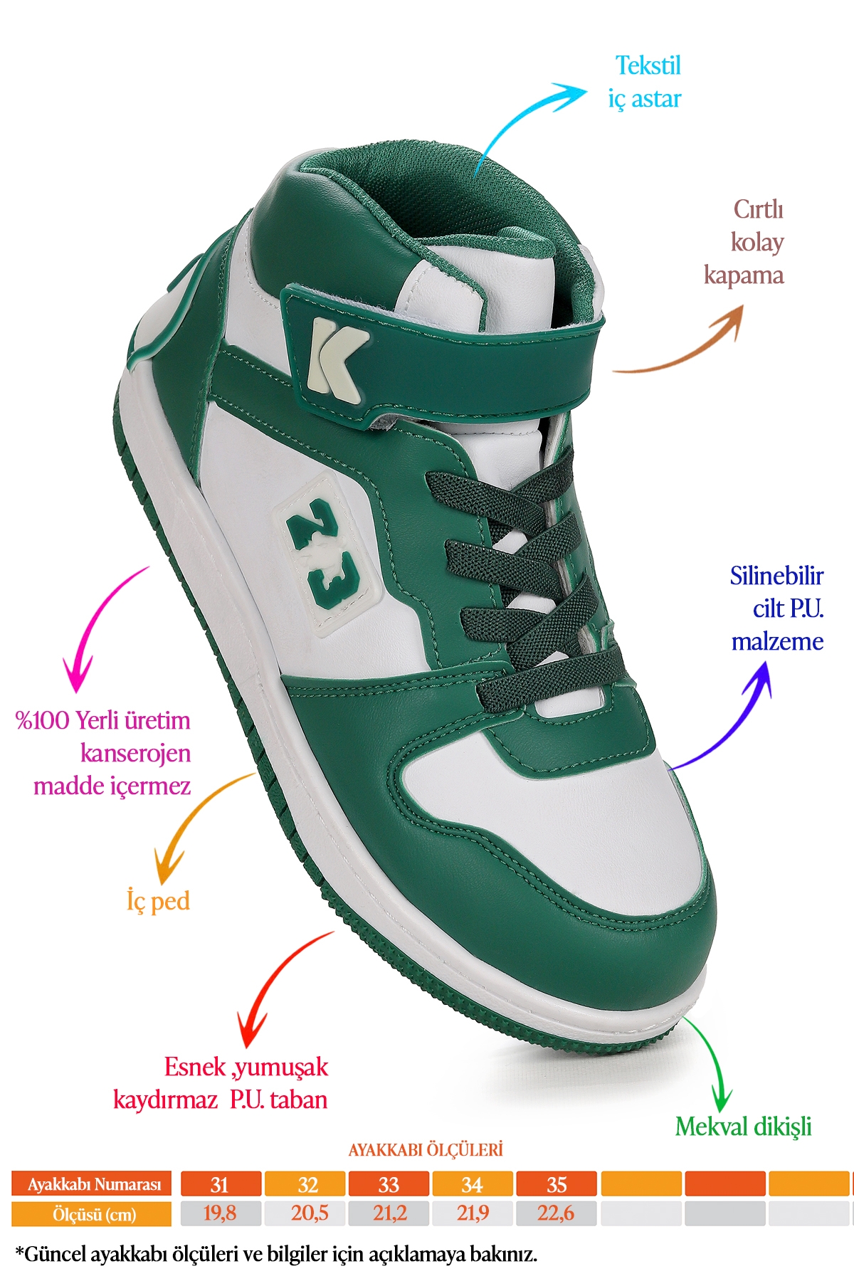 Carde Günlük Cırtlı Erkek Çocuk Spor Ayakkabı Yeşil - Görsel 3