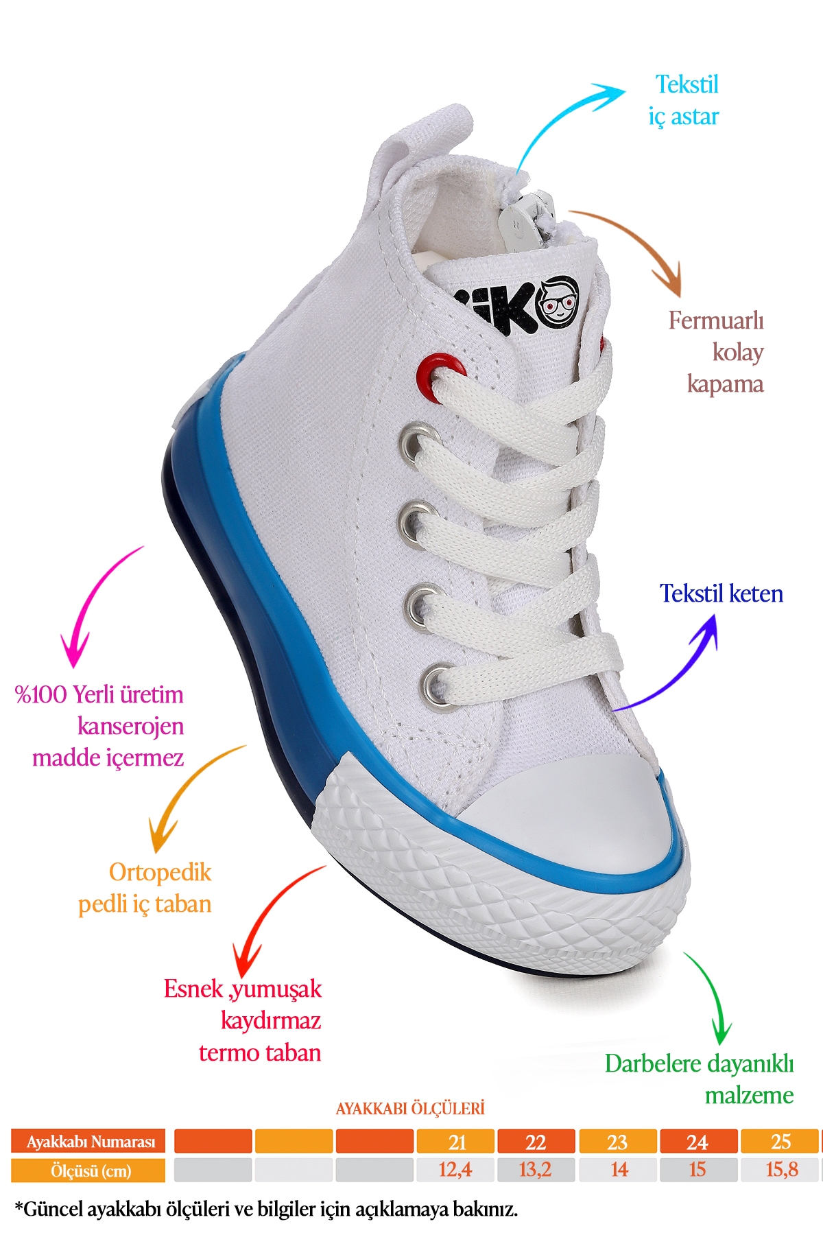 Tinna Bağcıklı Erkek Bebek Boğazlı Keten Spor Ayakkabı Beyaz - Mavi - Görsel 3