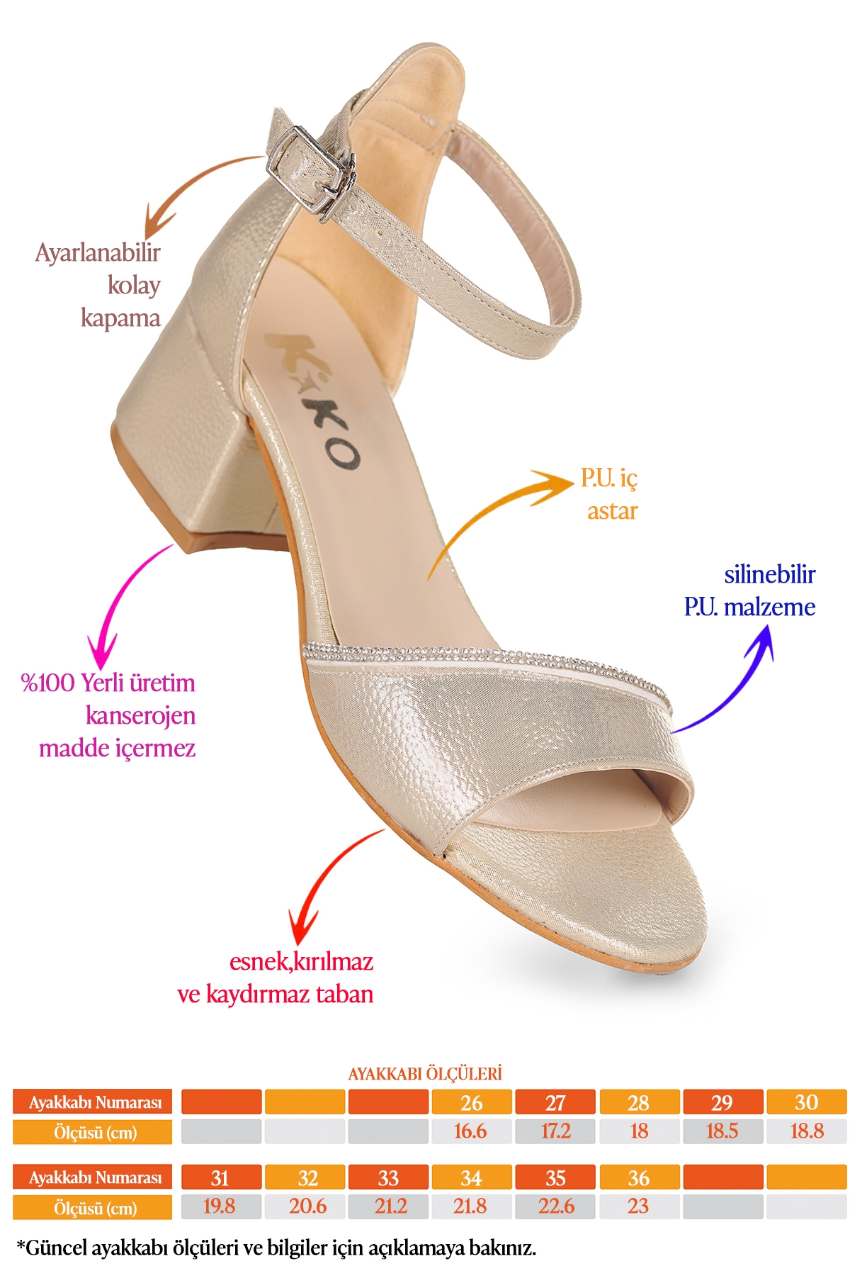 Elos Günlük Kız Çocuk 4 Cm Topuklu Sandalet Ayakkabı Altın - Görsel 3