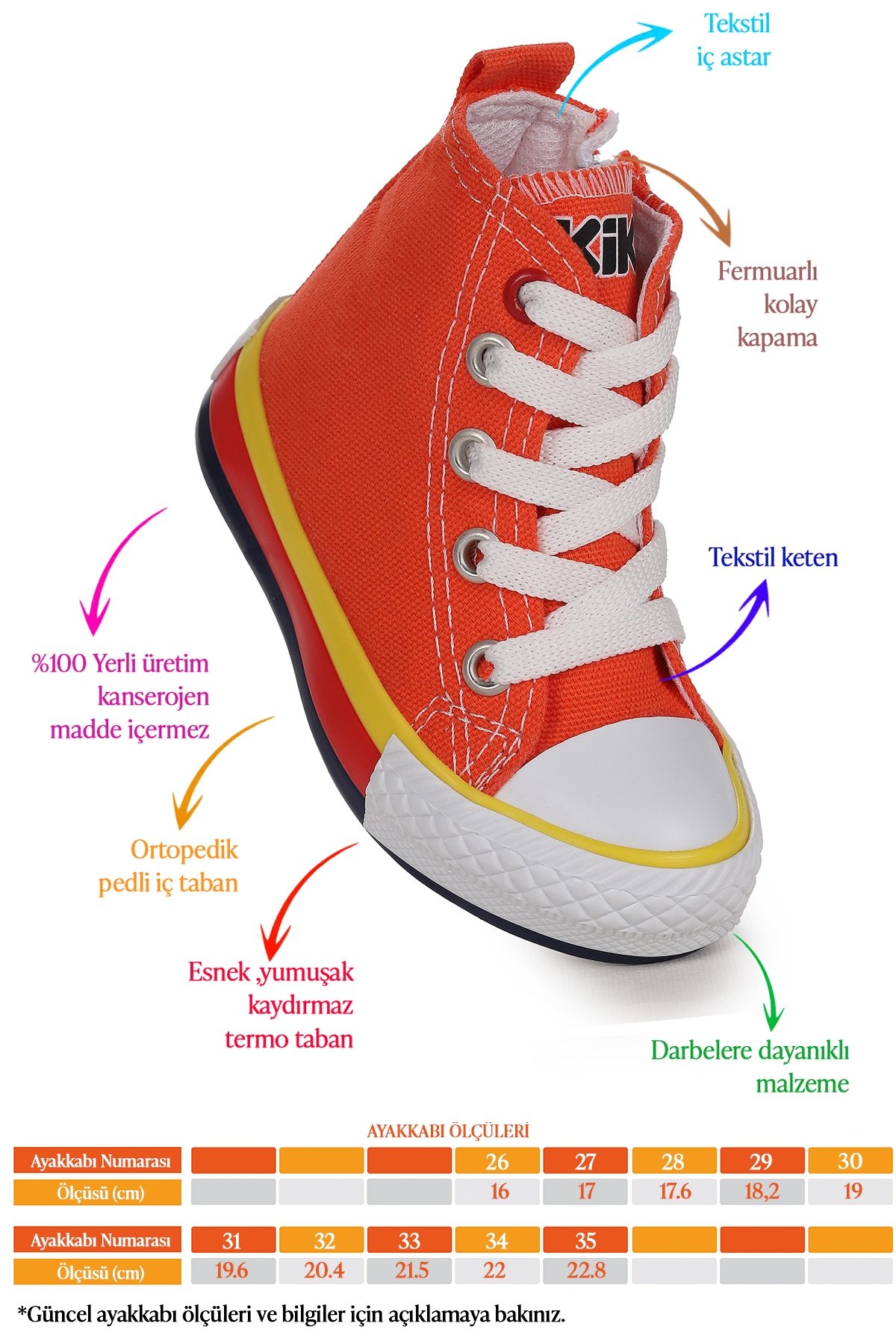 Tinna Bağcıklı Erkek Çocuk Boğazlı Keten Spor Ayakkabı Turuncu - Görsel 3