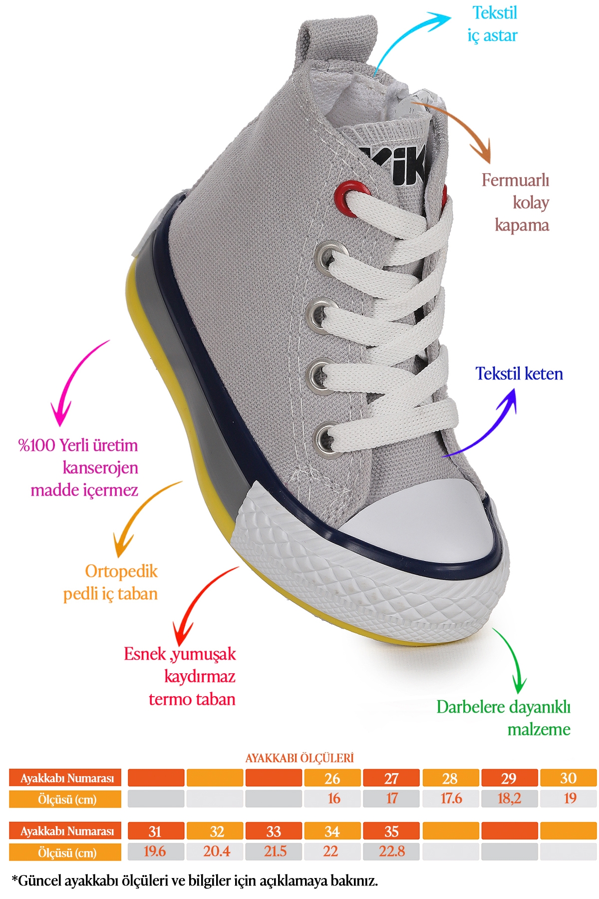 Tinna Bağcıklı Erkek Çocuk Boğazlı Keten Spor Ayakkabı Gri - Görsel 3