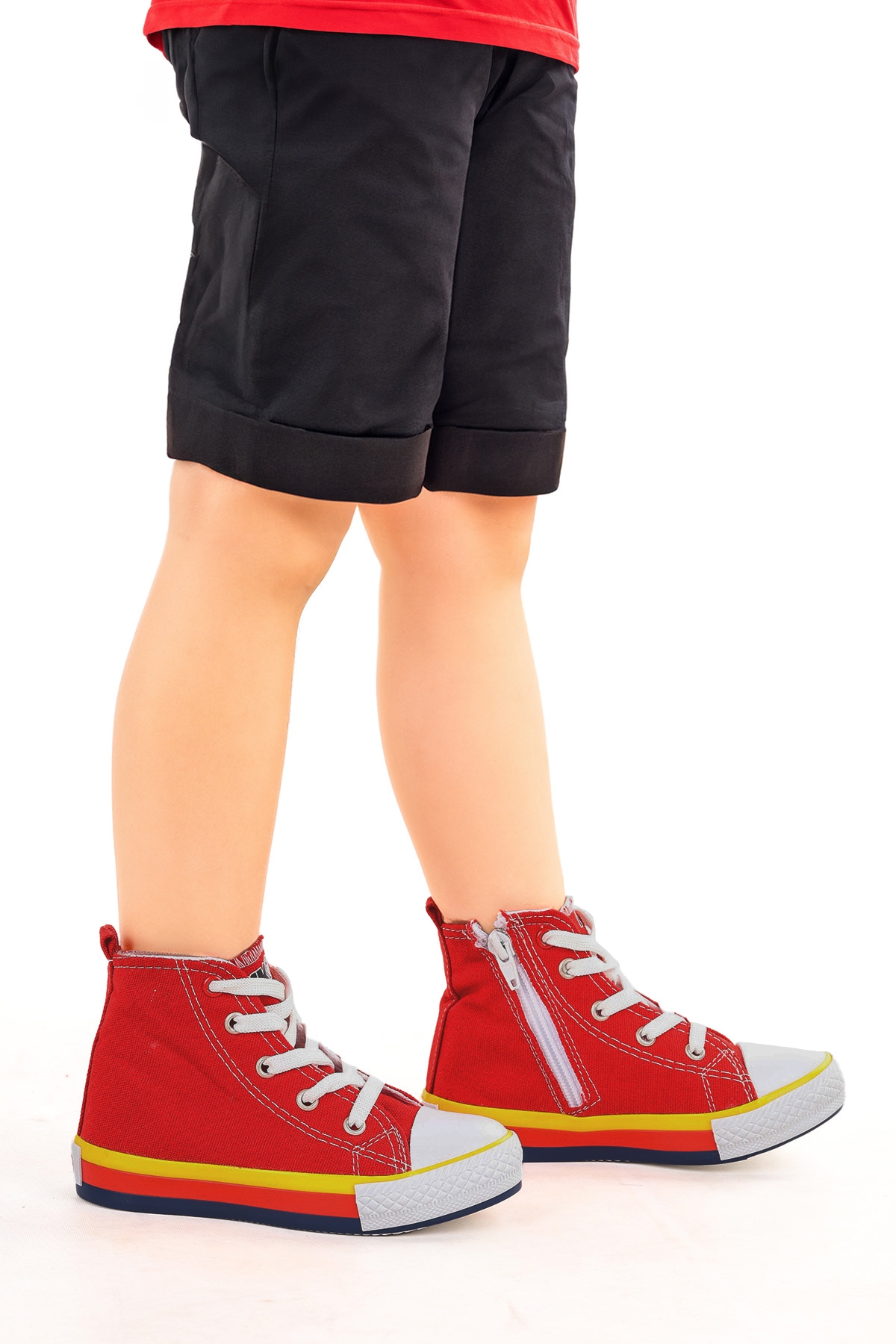 Tinna Bağcıklı Erkek Çocuk Boğazlı Keten Spor Ayakkabı Kırmızı - Görsel 2