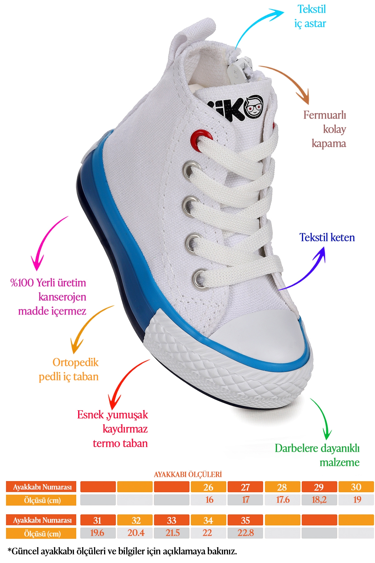 Tinna Bağcıklı Erkek Çocuk Boğazlı Keten Spor Ayakkabı Beyaz - Mavi - Görsel 3