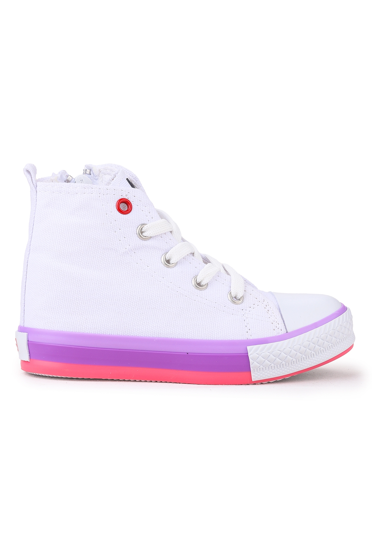 Tinna Bağcıklı Kız Çocuk Boğazlı Keten Spor Ayakkabı Beyaz - Pembe - Görsel 5