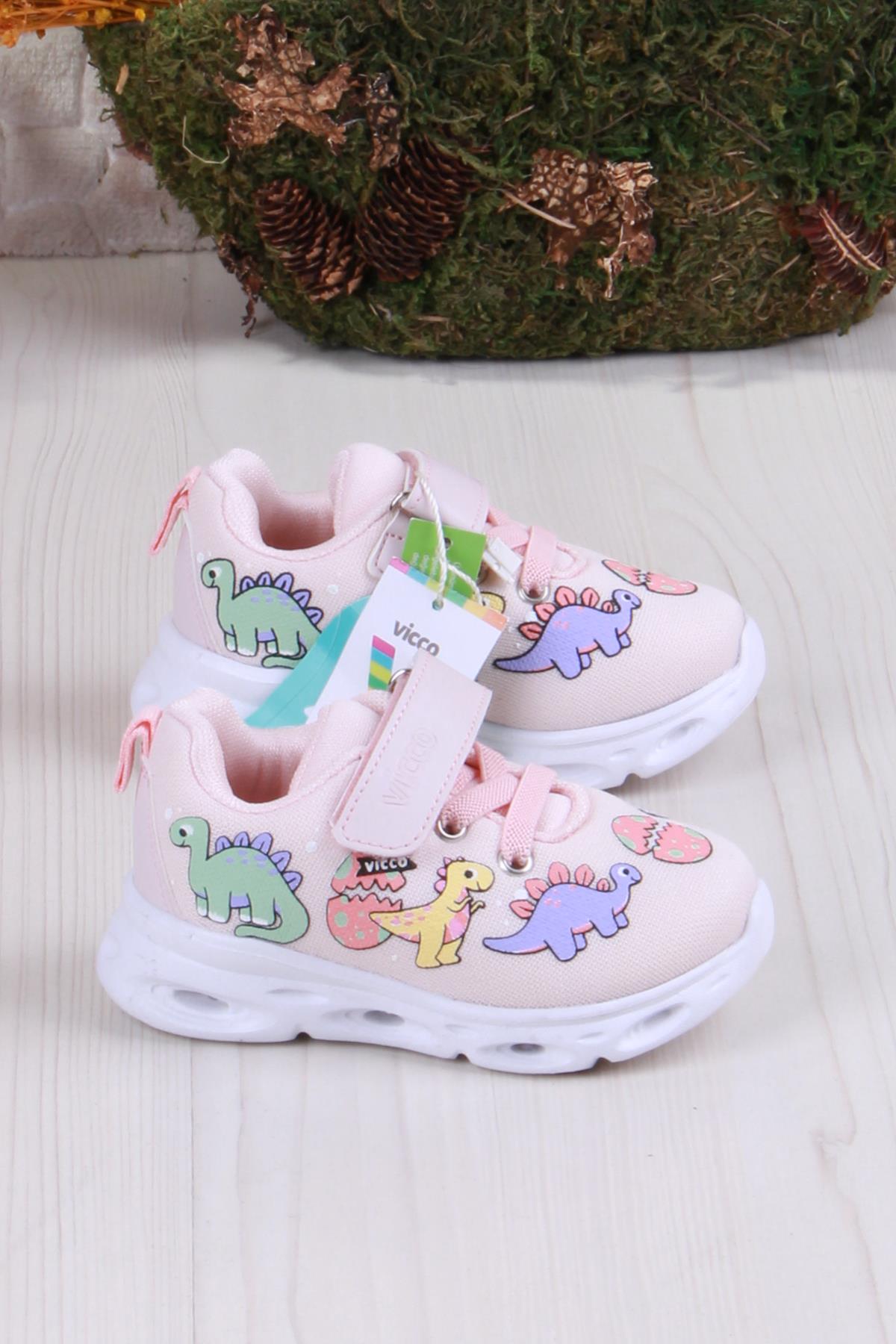 346.B25Y.171 Pudra Dino Işıklı Kız Çocuk Ayakkabı - Görsel 3