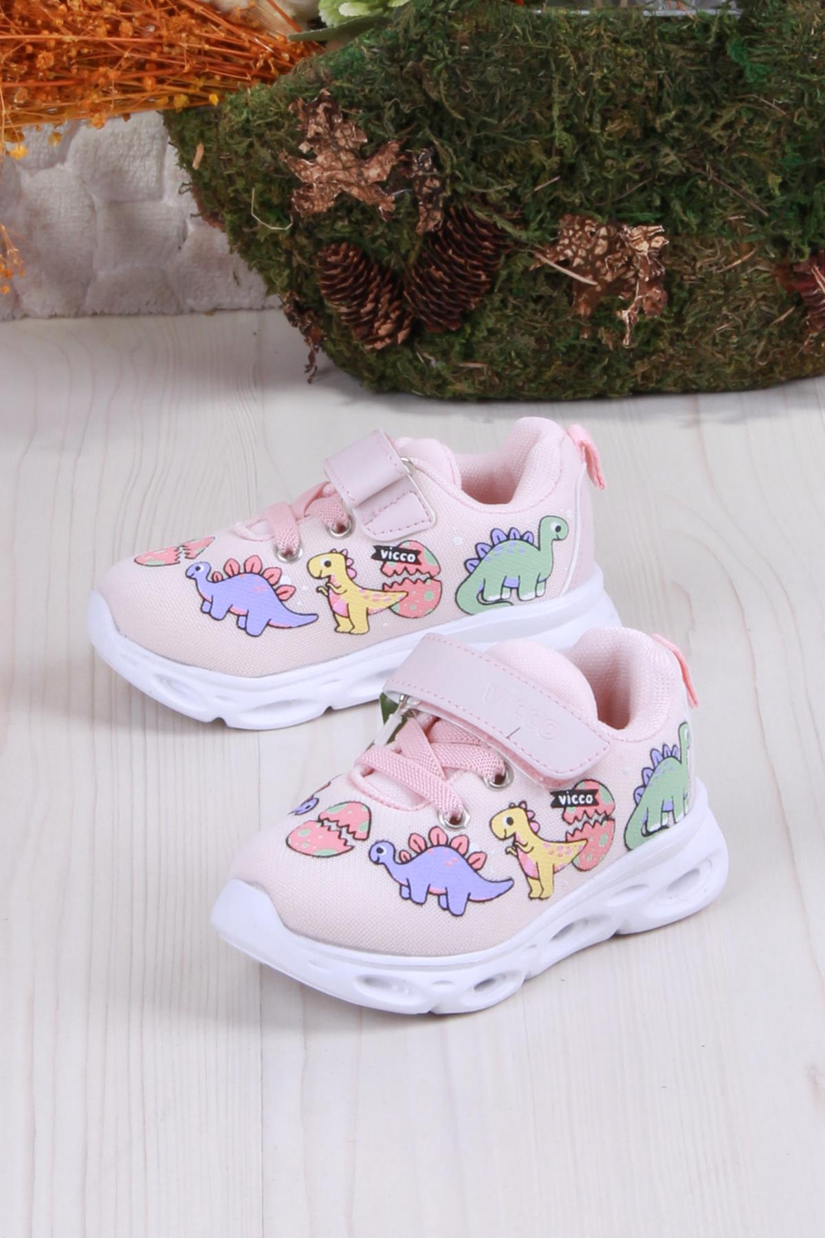 346.B25Y.171 Pudra Dino Işıklı Kız Çocuk Ayakkabı - Görsel 4