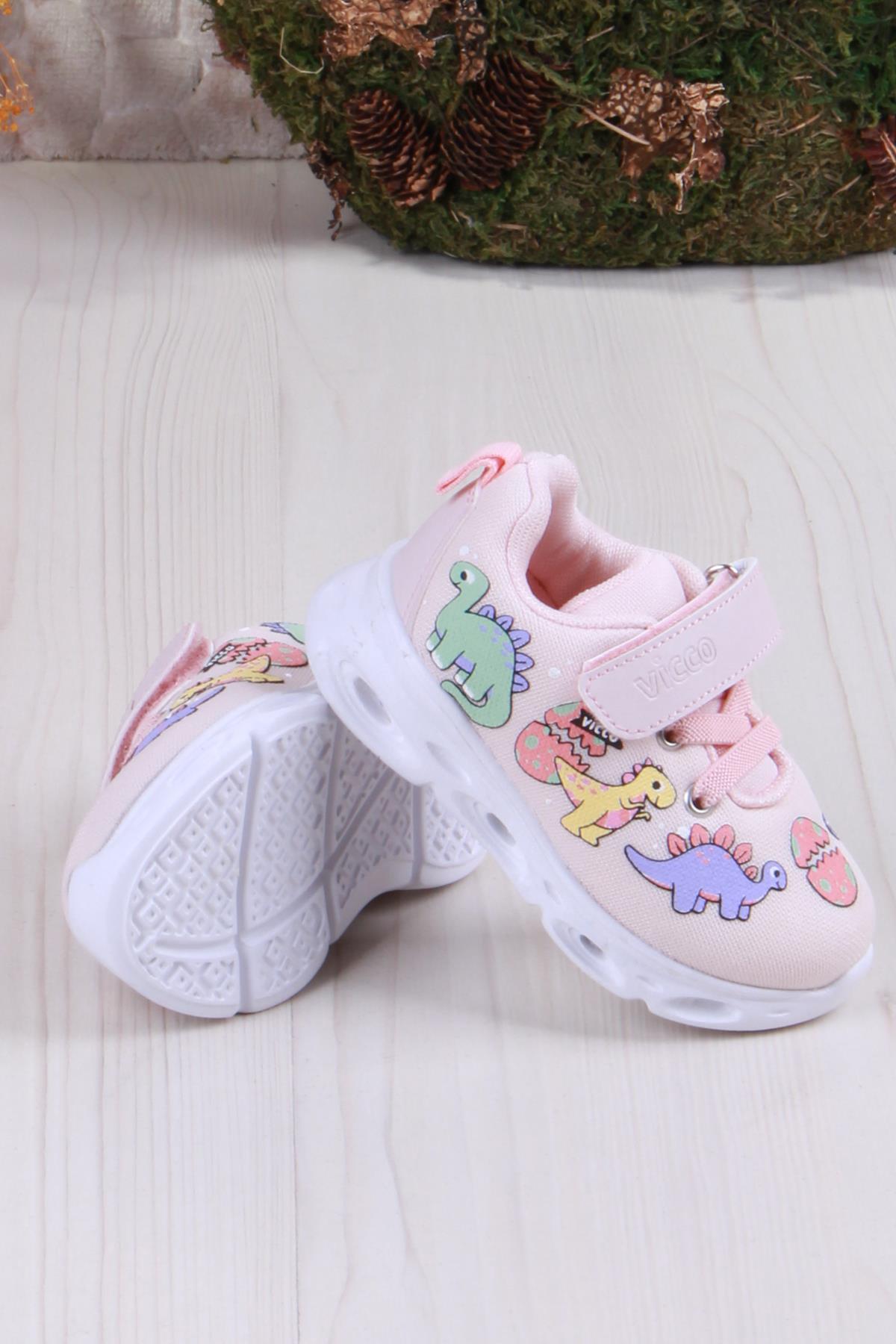 346.B25Y.171 Pudra Dino Işıklı Kız Çocuk Ayakkabı - Görsel 6