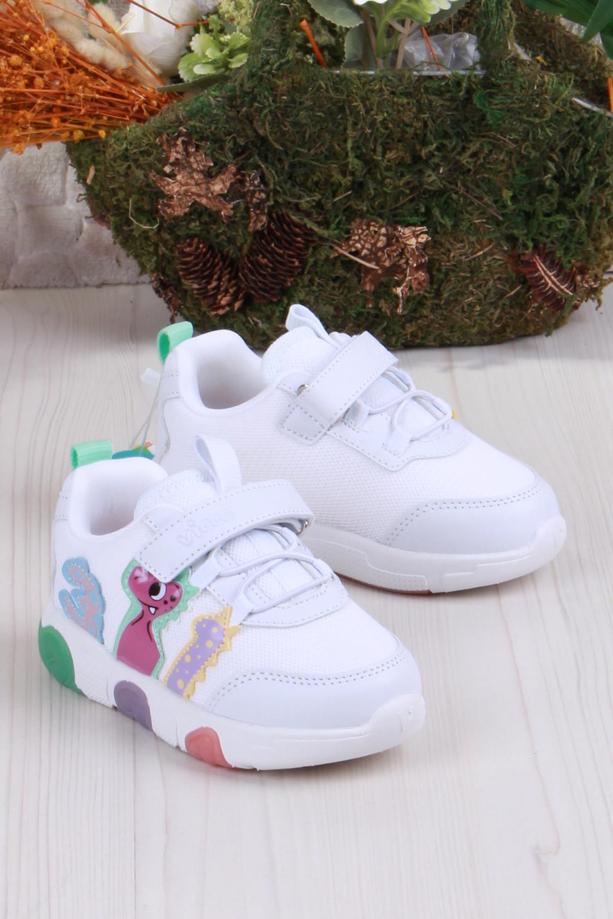 346.P25Y.160 Beyaz Yeşil Number Işıklı Kız Çocuk Ayakkabı - Görsel 2