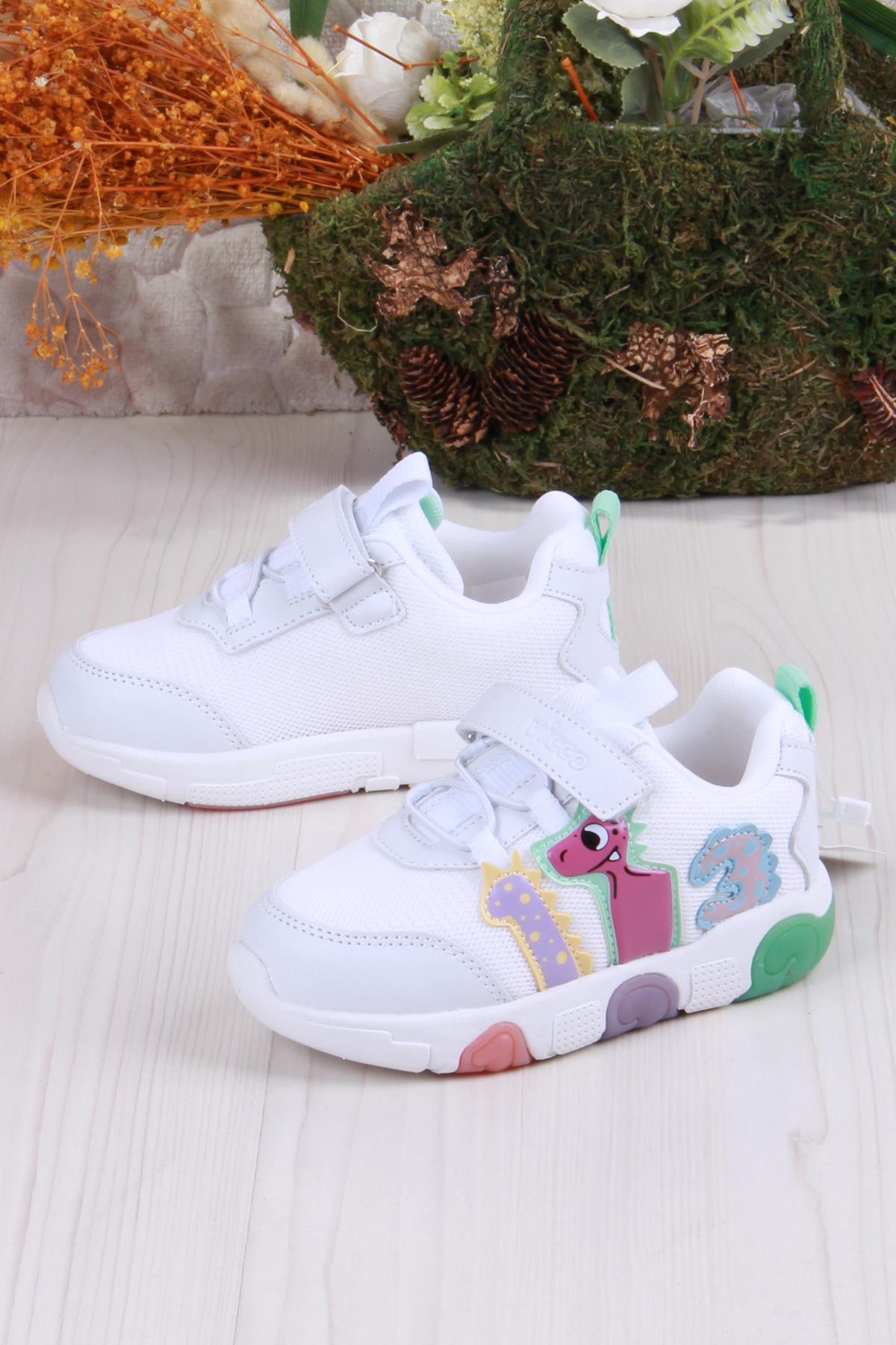 346.P25Y.160 Beyaz Yeşil Number Işıklı Kız Çocuk Ayakkabı - Görsel 4
