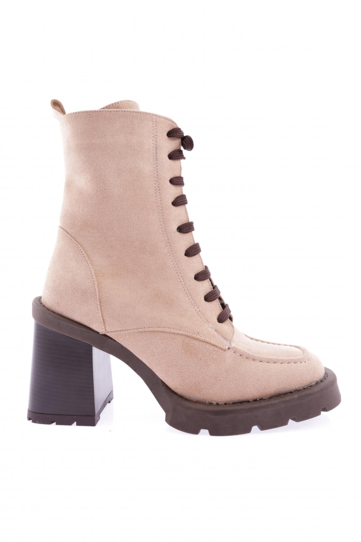 1544 Yuvarlak Burun Önden Bağcikli Kalin Taban Kadin Topuklu Bot - Görsel 2