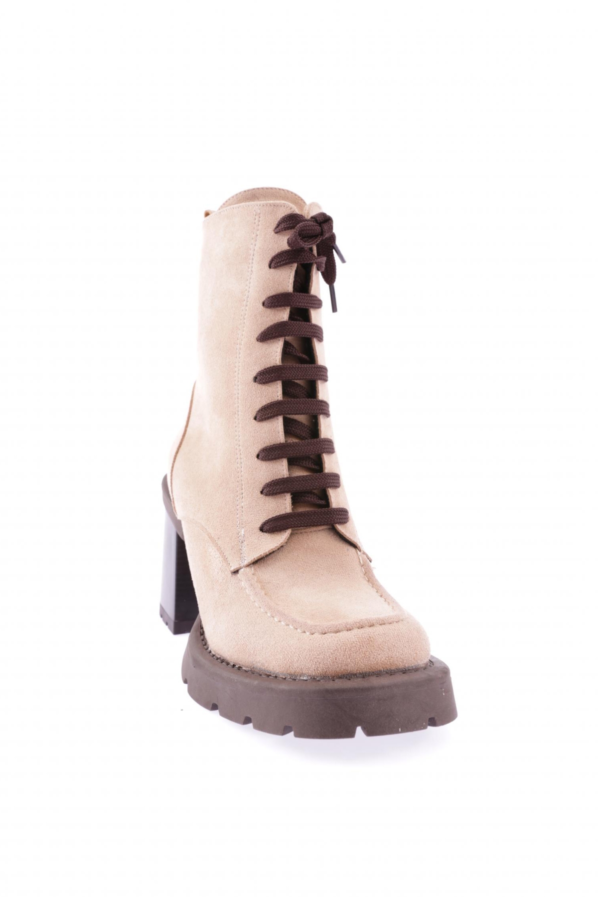1544 Yuvarlak Burun Önden Bağcikli Kalin Taban Kadin Topuklu Bot - Görsel 3