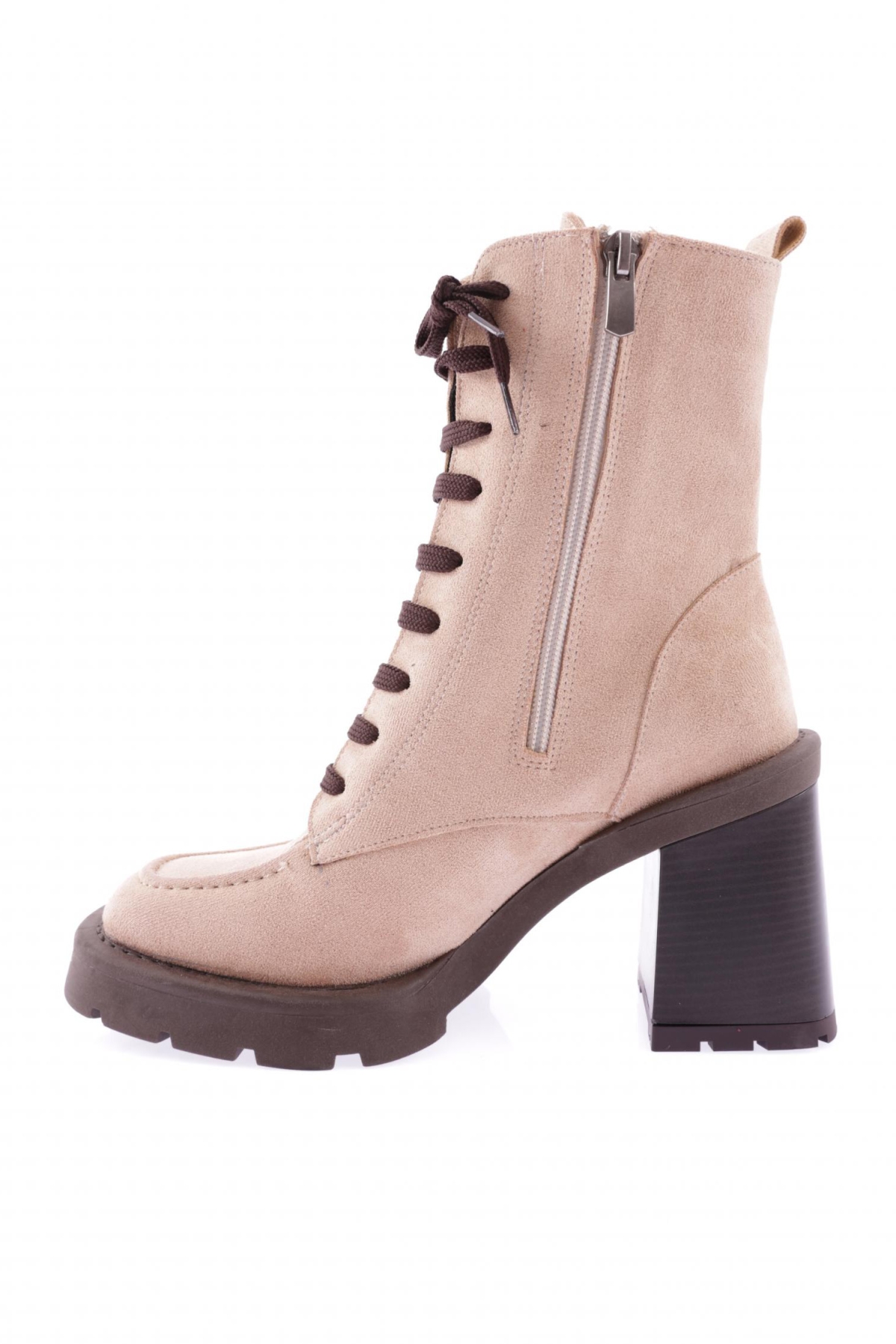 1544 Yuvarlak Burun Önden Bağcikli Kalin Taban Kadin Topuklu Bot - Görsel 4