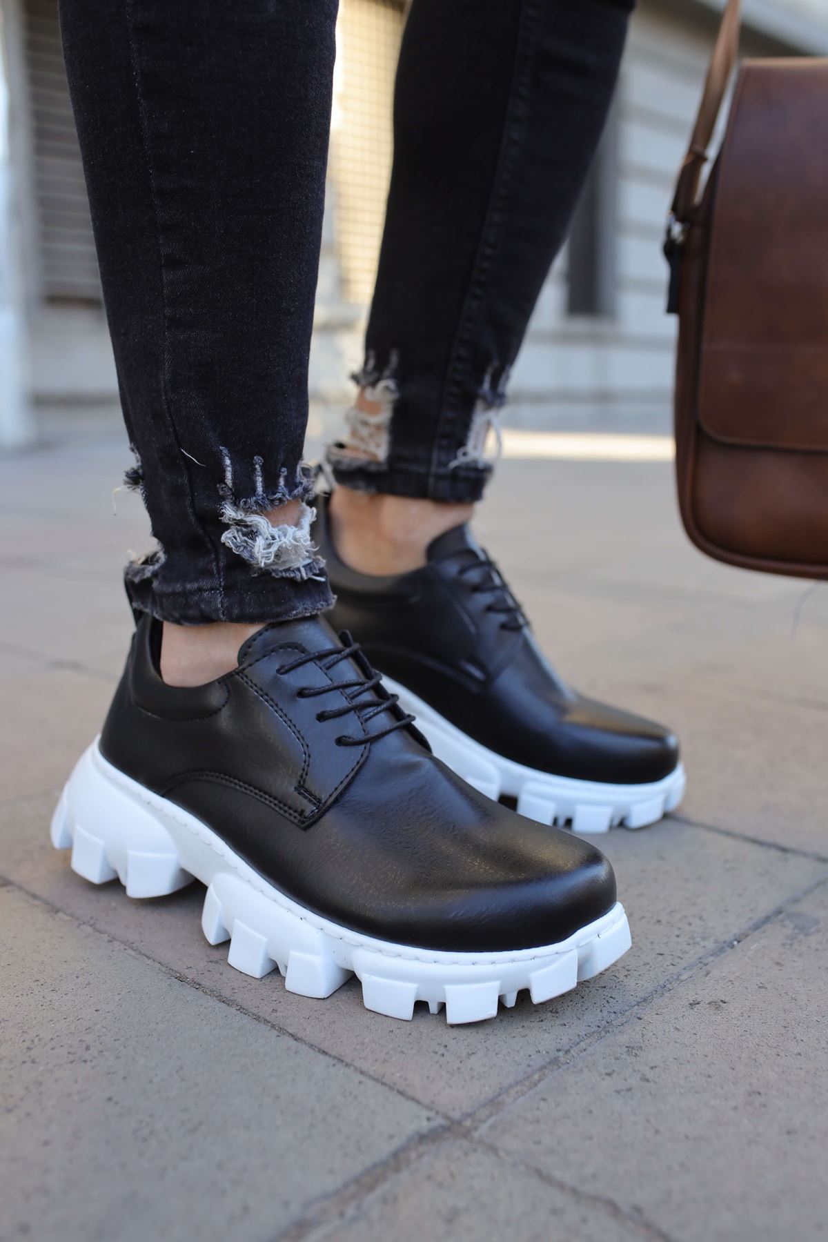 Bağcıklı Yüksek Taban Erkek Günlük Ayakkabı Siyah - Görsel 4