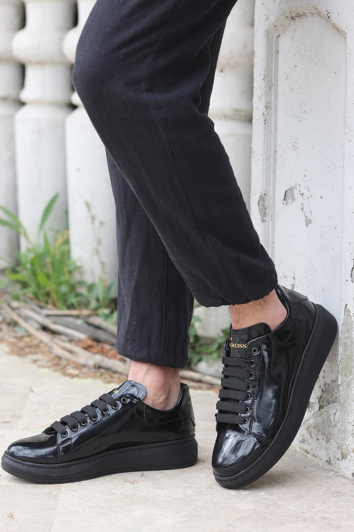 Valendo Siyah Rugan Garantili Erkek Günlük Casual Bağcıklı Tabanlı Sneaker Spor Ayakkabı - Görsel 3