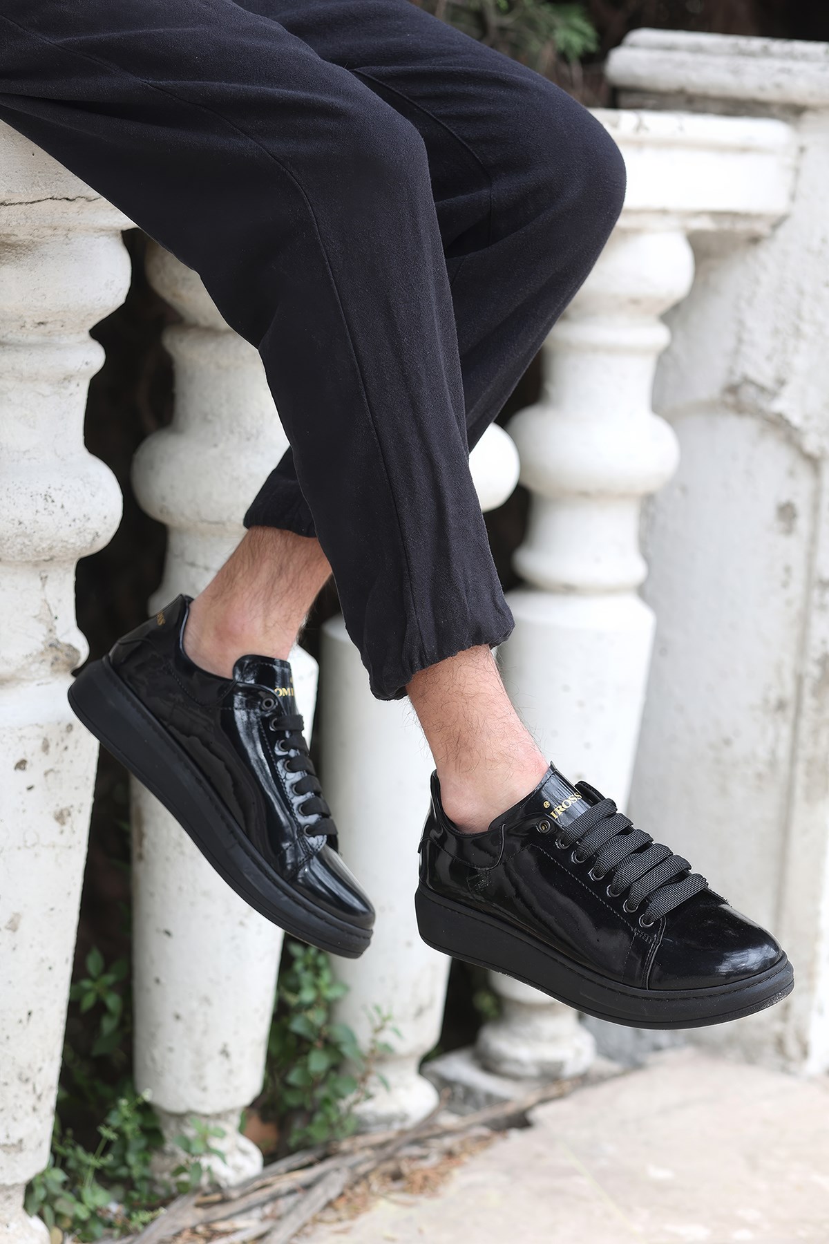 Valendo Siyah Rugan Garantili Erkek Günlük Casual Bağcıklı Tabanlı Sneaker Spor Ayakkabı - Görsel 4