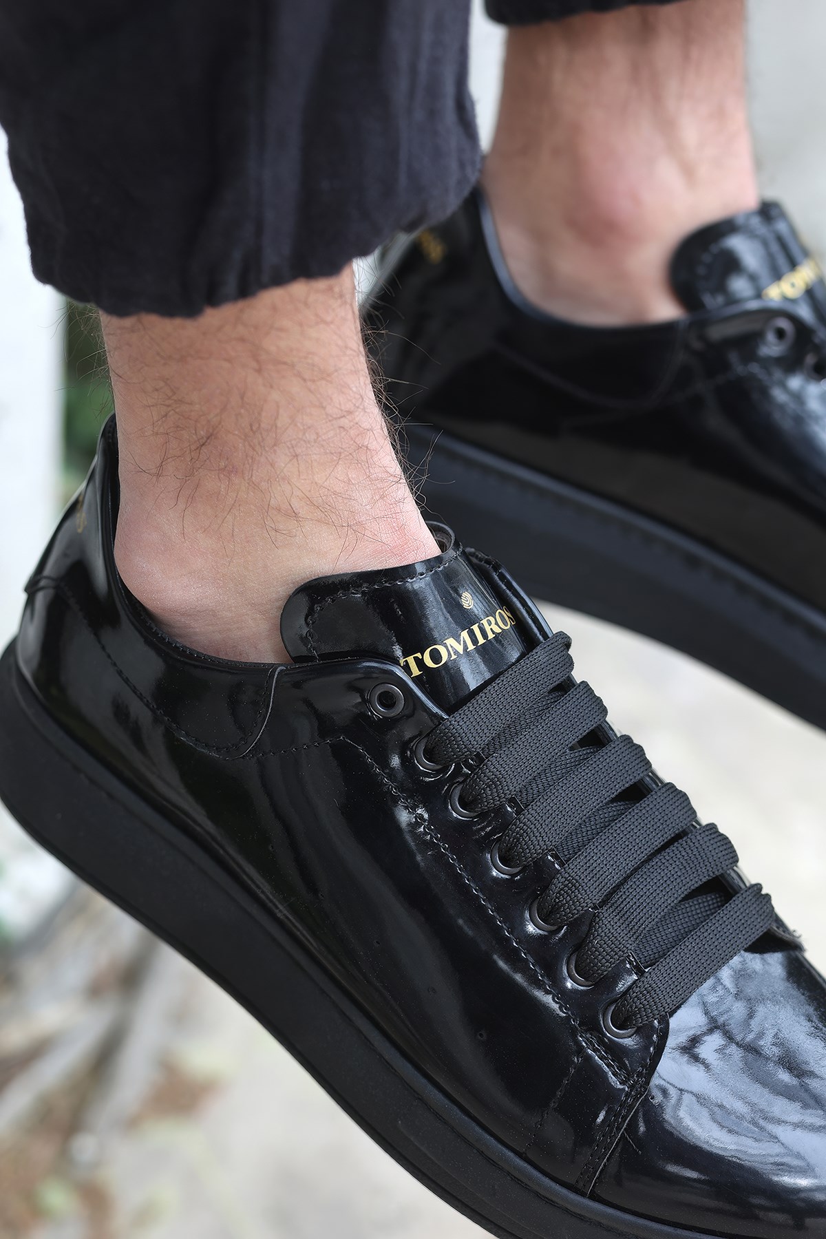 Valendo Siyah Rugan Garantili Erkek Günlük Casual Bağcıklı Tabanlı Sneaker Spor Ayakkabı - Görsel 5