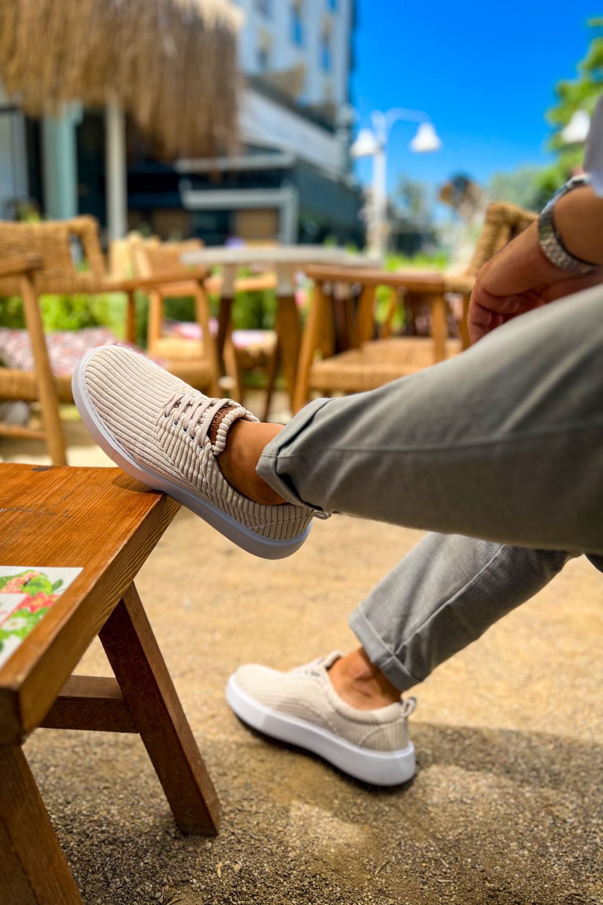 Bağcıklı Kadife Kumaş Erkek Günlük Ayakkabı Beyaz - Görsel 4