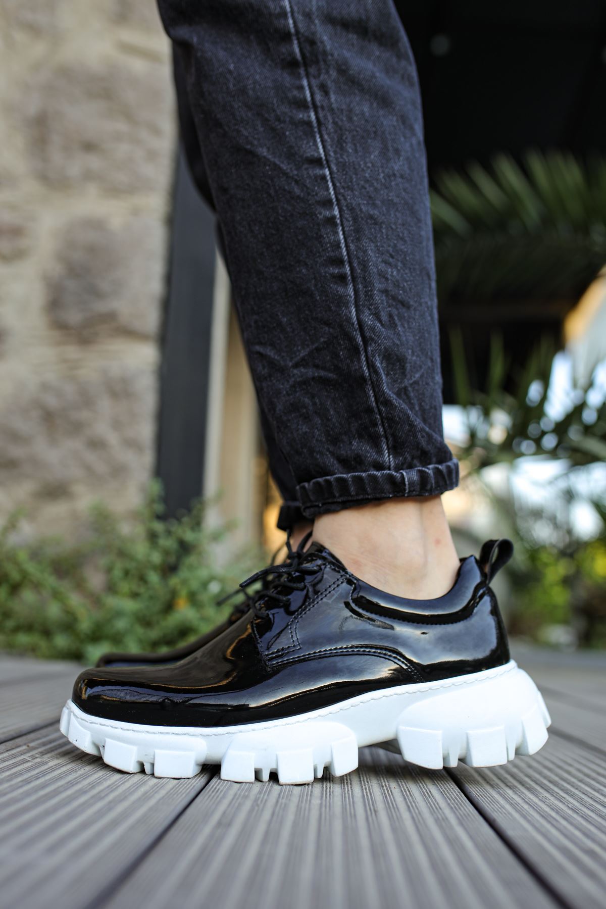 Bağcıklı Yüksek Taban Erkek Günlük Ayakkabı Siyah - Görsel 3