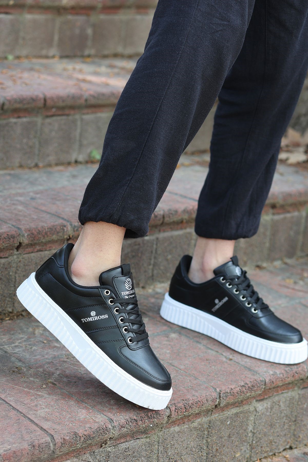 Zeno Siyah Beyaz Garantili Dikişli Kalın Taban Bağcıklı Erkek Ortopedik Günlük Sneaker Spor Ayakkabı - Görsel 2