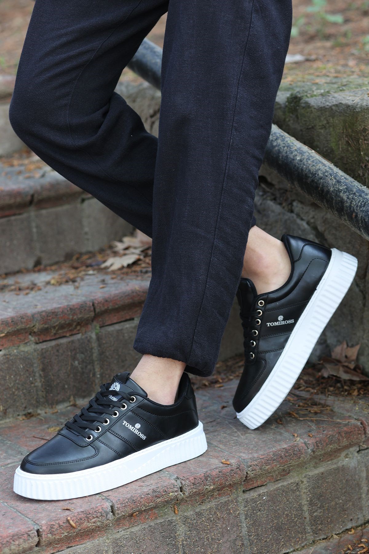 Zeno Siyah Beyaz Garantili Dikişli Kalın Taban Bağcıklı Erkek Ortopedik Günlük Sneaker Spor Ayakkabı - Görsel 4