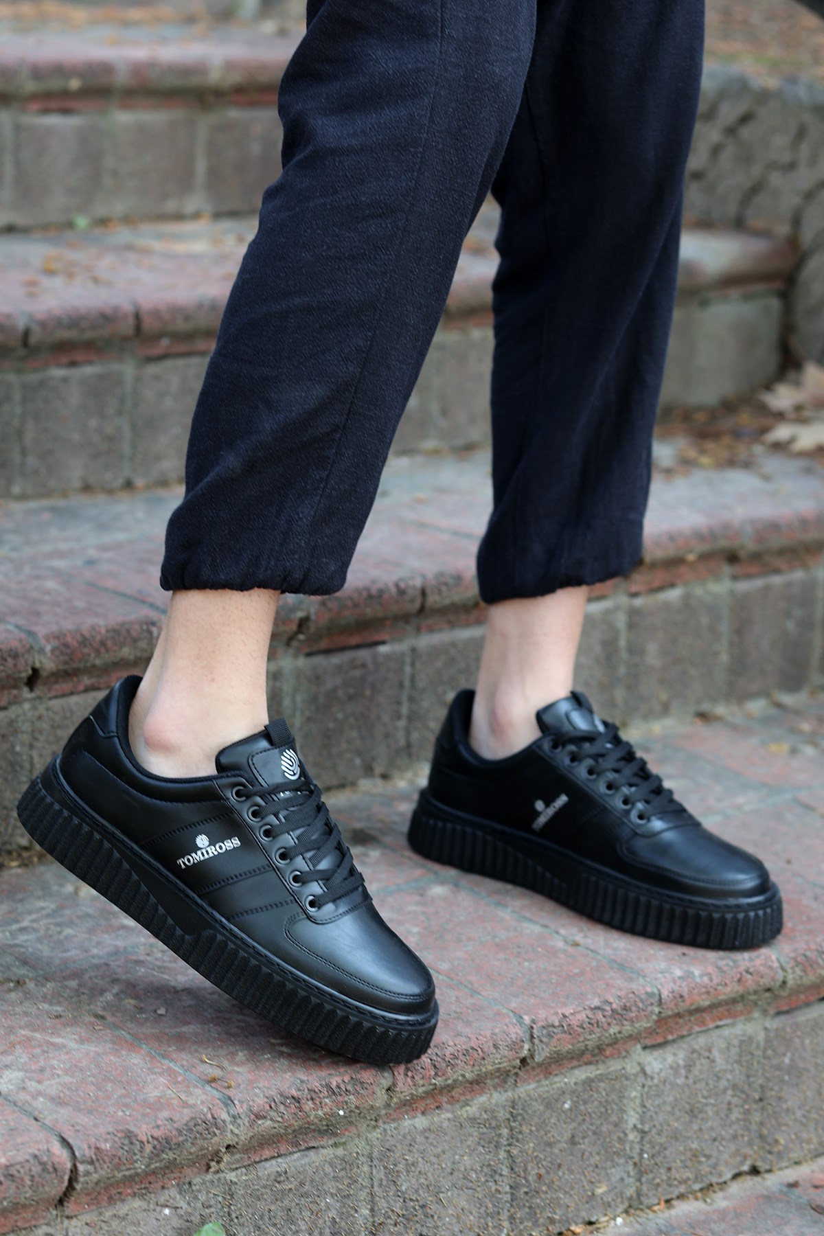 Zeno Siyah Siyah Garantili Dikişli Kalın Taban Bağcıklı Erkek Ortopedik Günlük Sneaker Spor Ayakkabı - Görsel 2