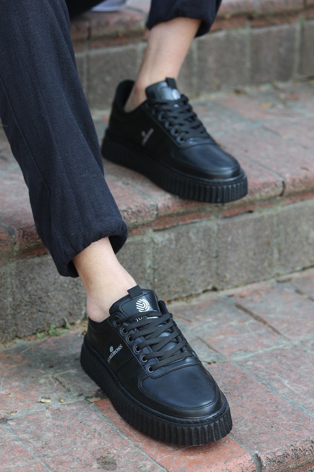 Zeno Siyah Siyah Garantili Dikişli Kalın Taban Bağcıklı Erkek Ortopedik Günlük Sneaker Spor Ayakkabı - Görsel 3