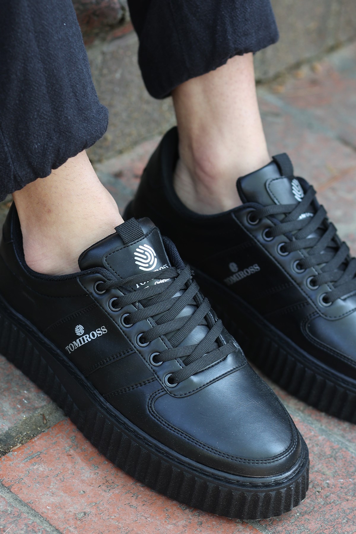 Zeno Siyah Siyah Garantili Dikişli Kalın Taban Bağcıklı Erkek Ortopedik Günlük Sneaker Spor Ayakkabı - Görsel 4