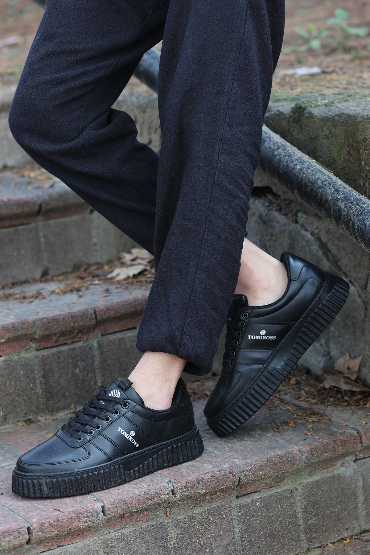 Zeno Siyah Siyah Garantili Dikişli Kalın Taban Bağcıklı Erkek Ortopedik Günlük Sneaker Spor Ayakkabı - Görsel 5