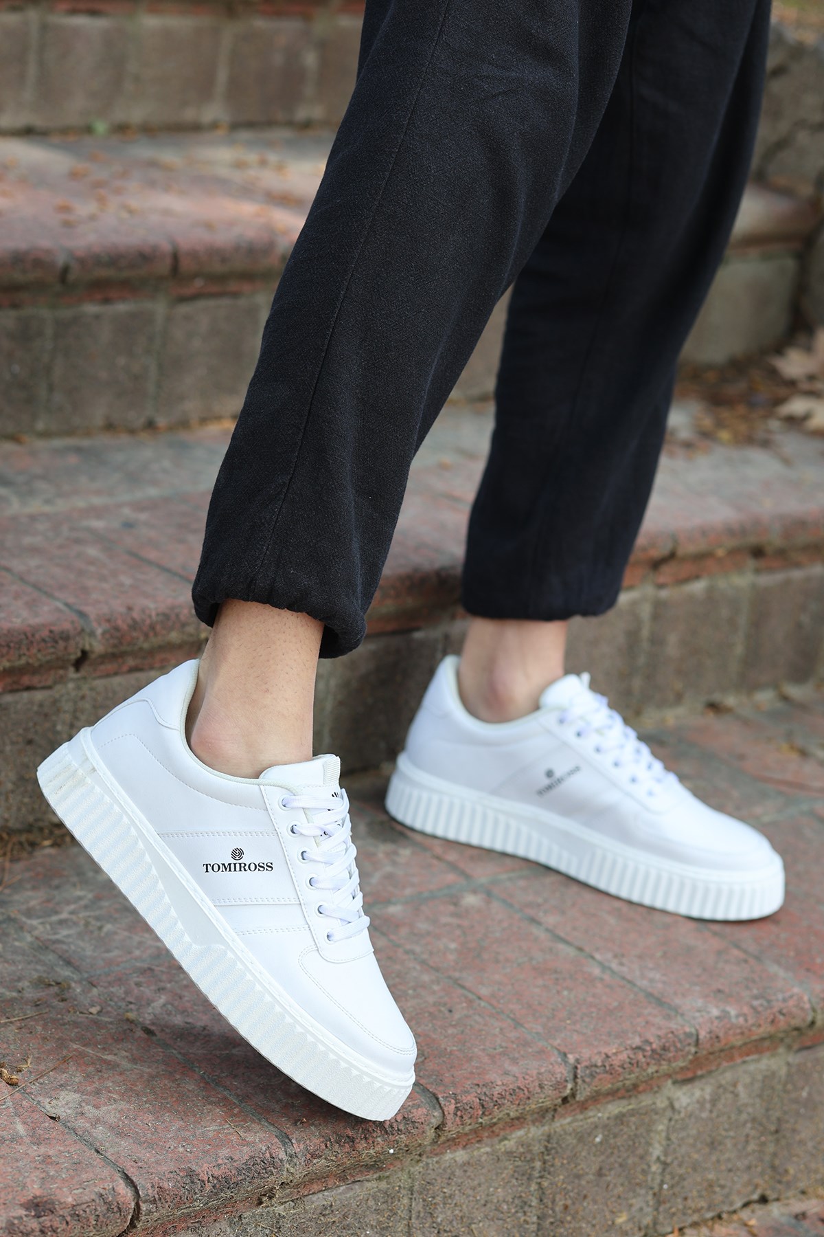 Zeno Beyaz Beyaz Garantili Dikişli Kalın Taban Bağcıklı Erkek Ortopedik Günlük Sneaker Spor Ayakkabı - Görsel 2