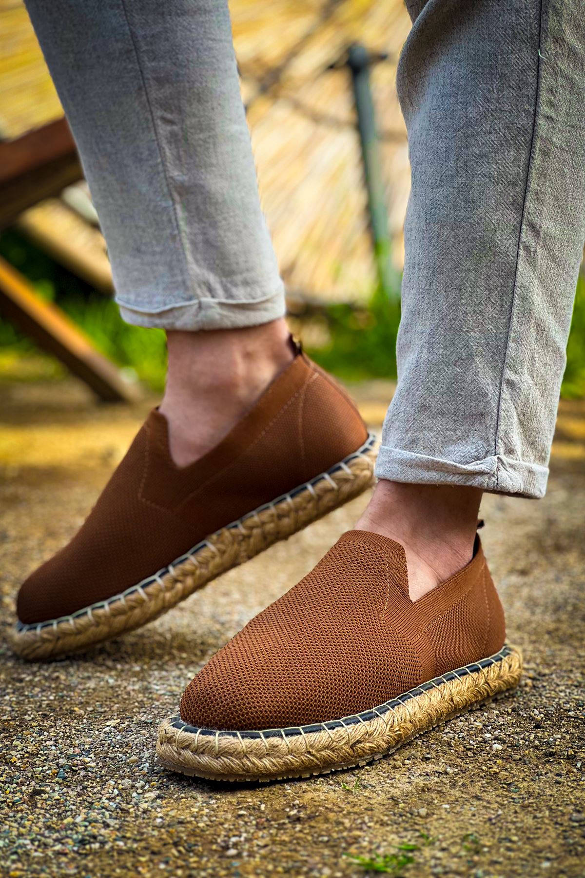 Düz Triko Kumaş Erkek Günlük Ayakkabı Kahve - Görsel 4