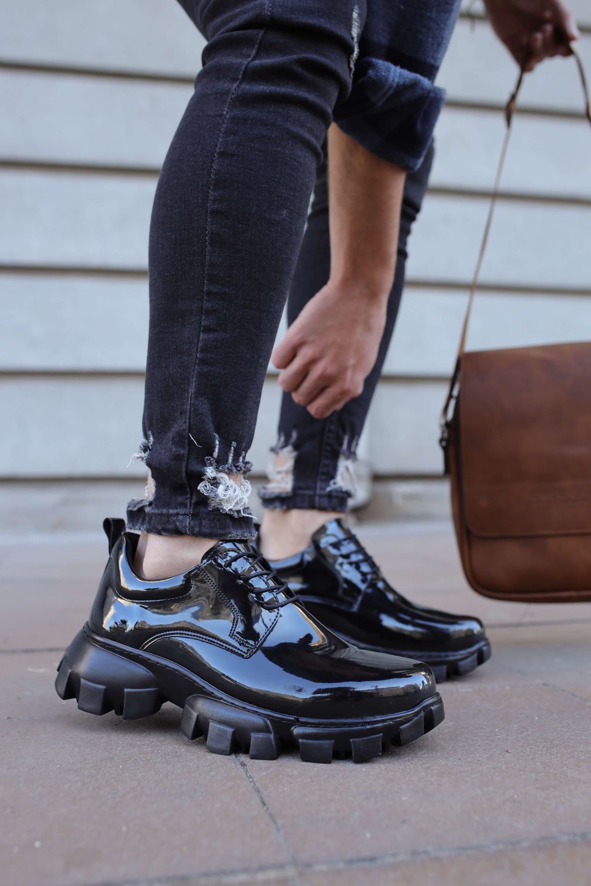 Bağcıklı Yüksek Taban Erkek Günlük Ayakkabı Siyah - Görsel 2