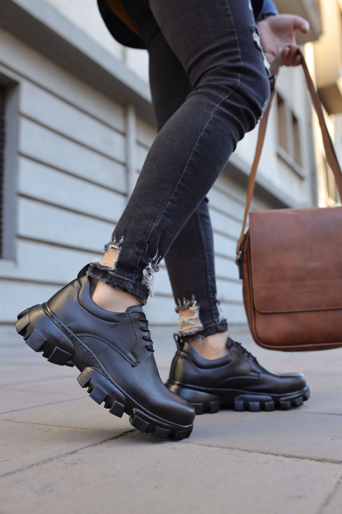 Bağcıklı Yüksek Taban Erkek Günlük Ayakkabı Siyah - Görsel 4